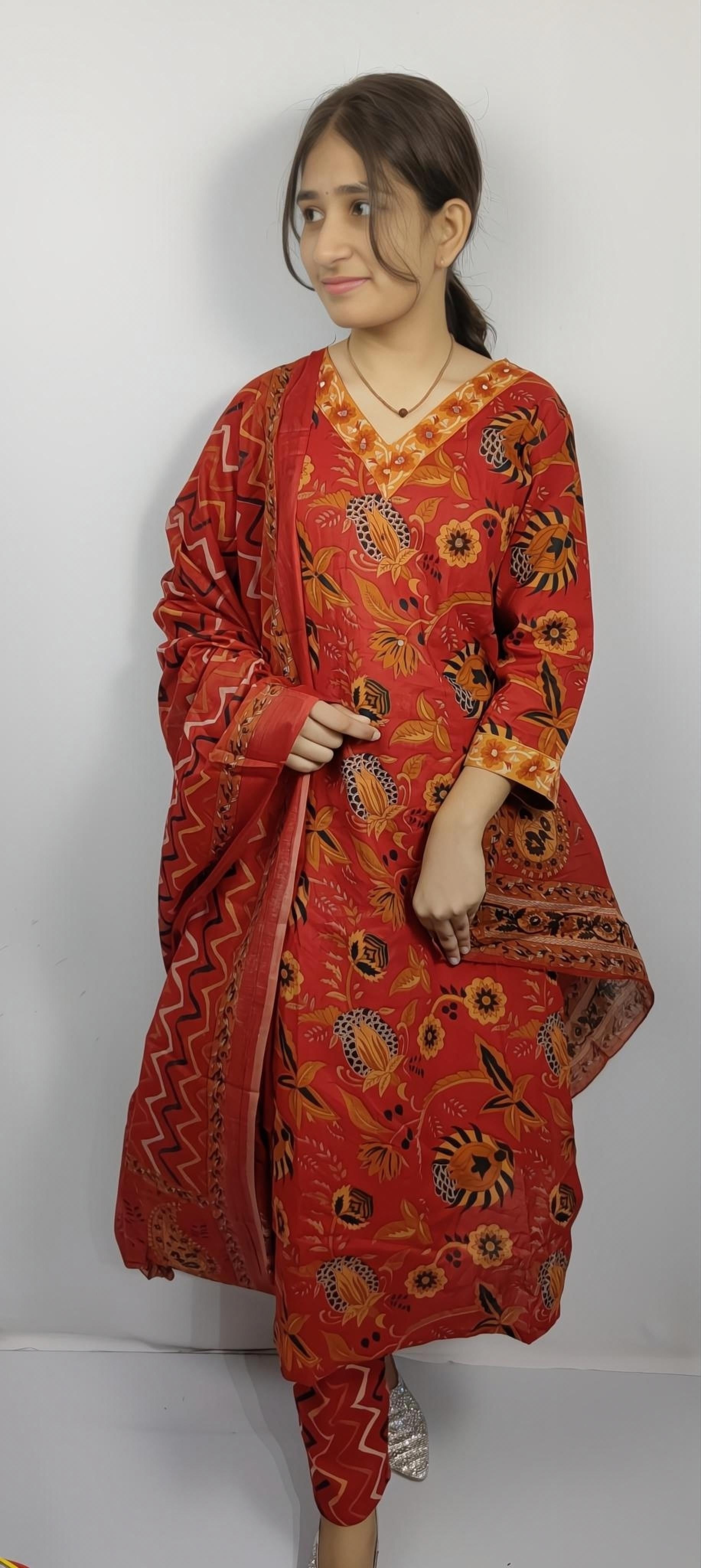 orange colour 3 piece Kurta Set (Z0125)
