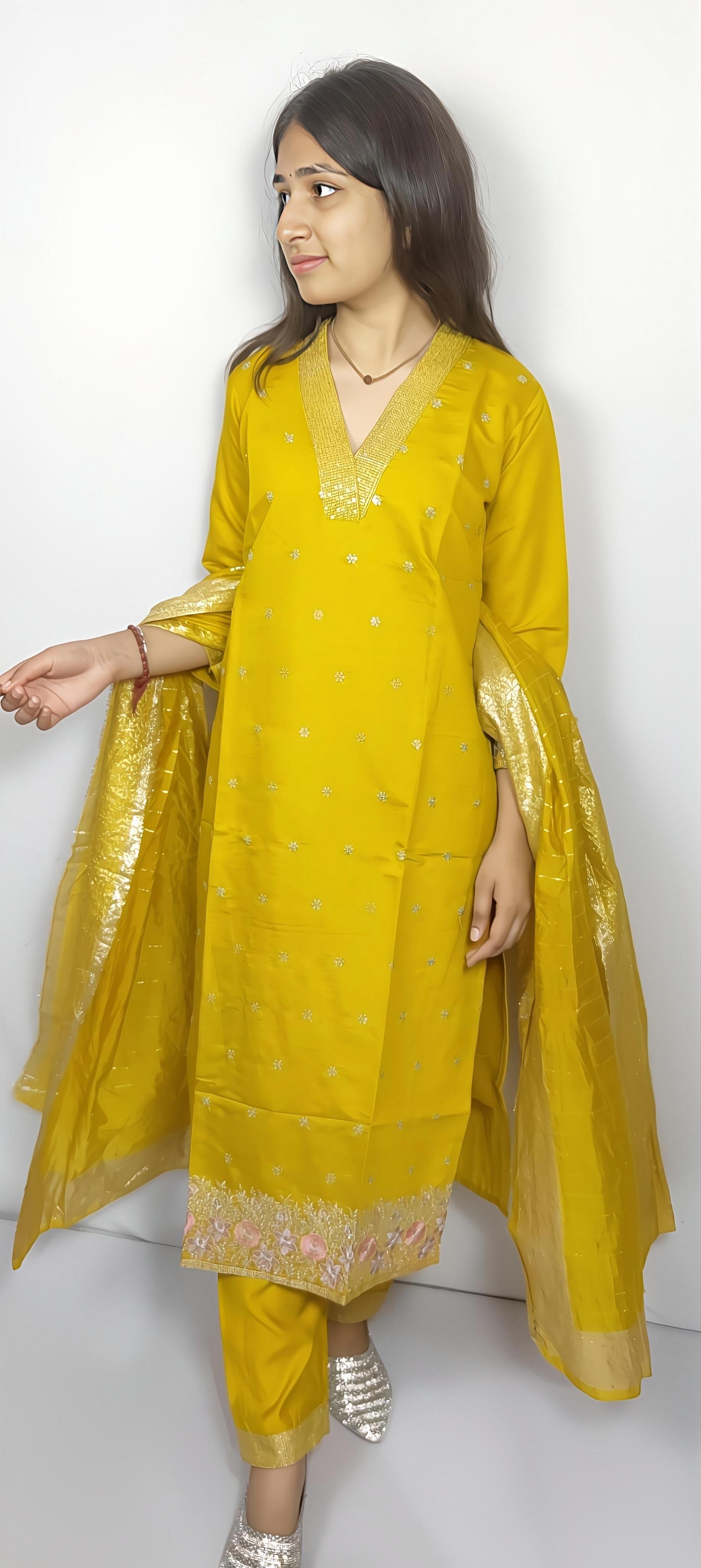 Yellow 3 piece  Kurta Set (Z0127)