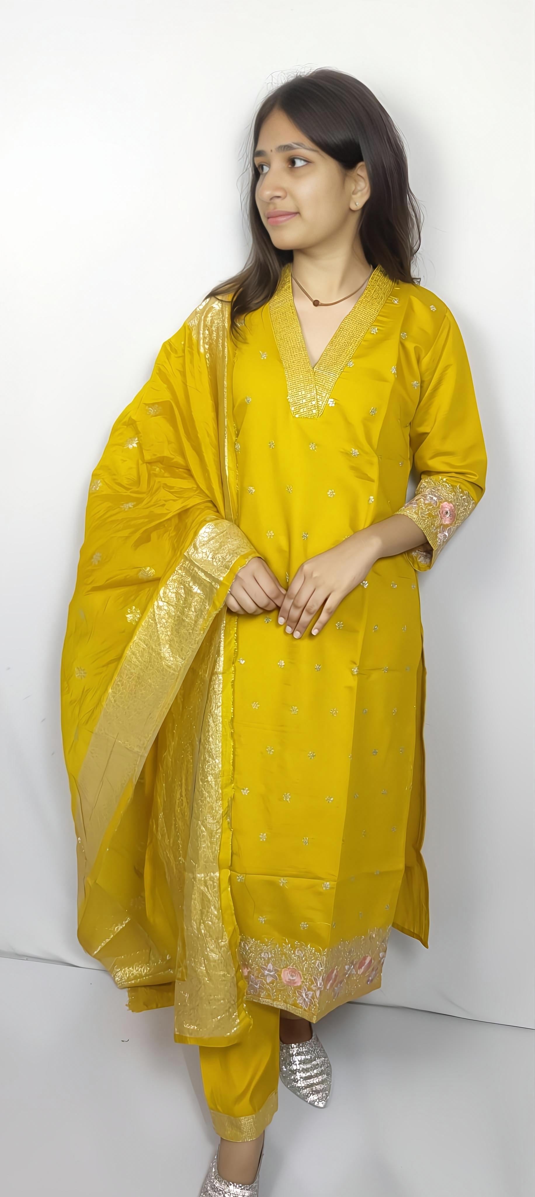 Yellow 3 piece  Kurta Set (Z0127)