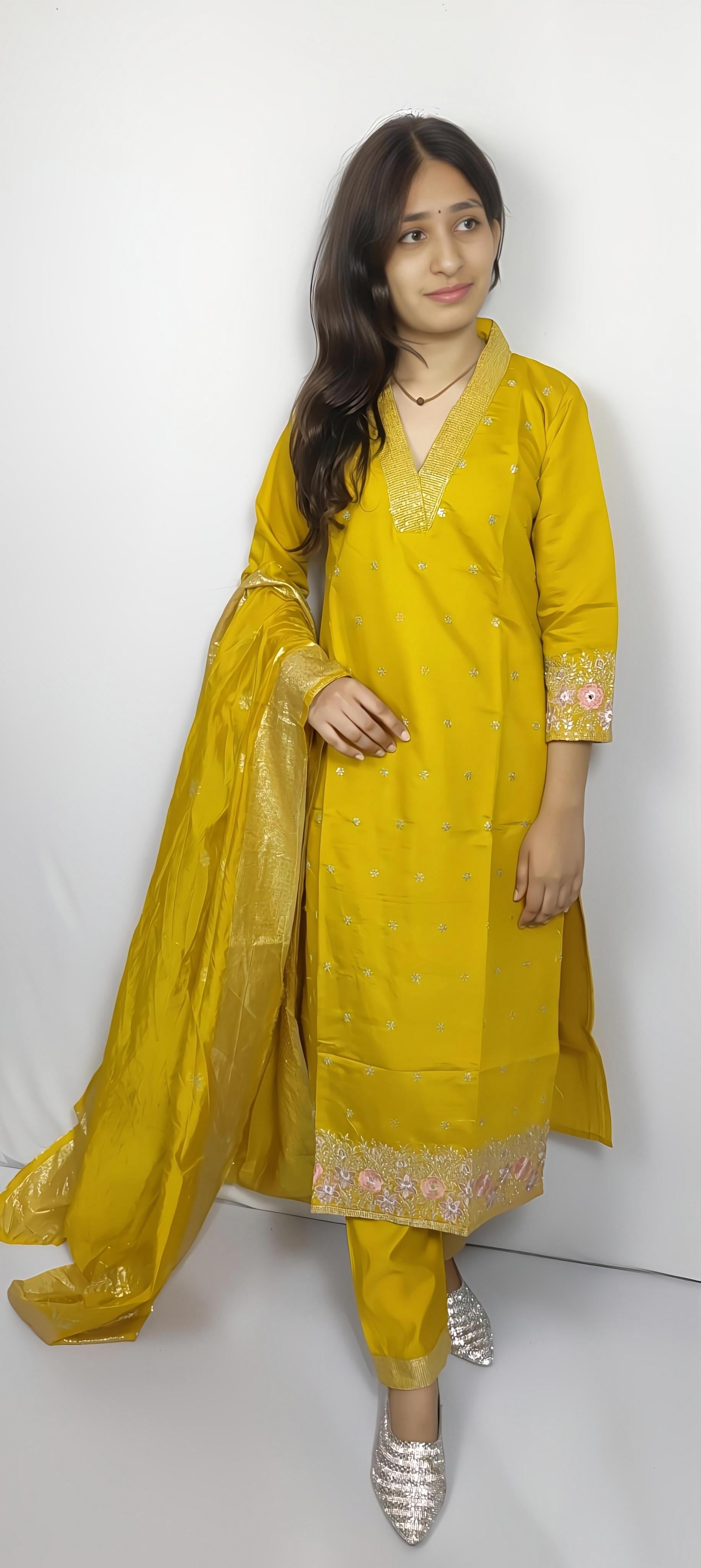 Yellow 3 piece  Kurta Set (Z0127)