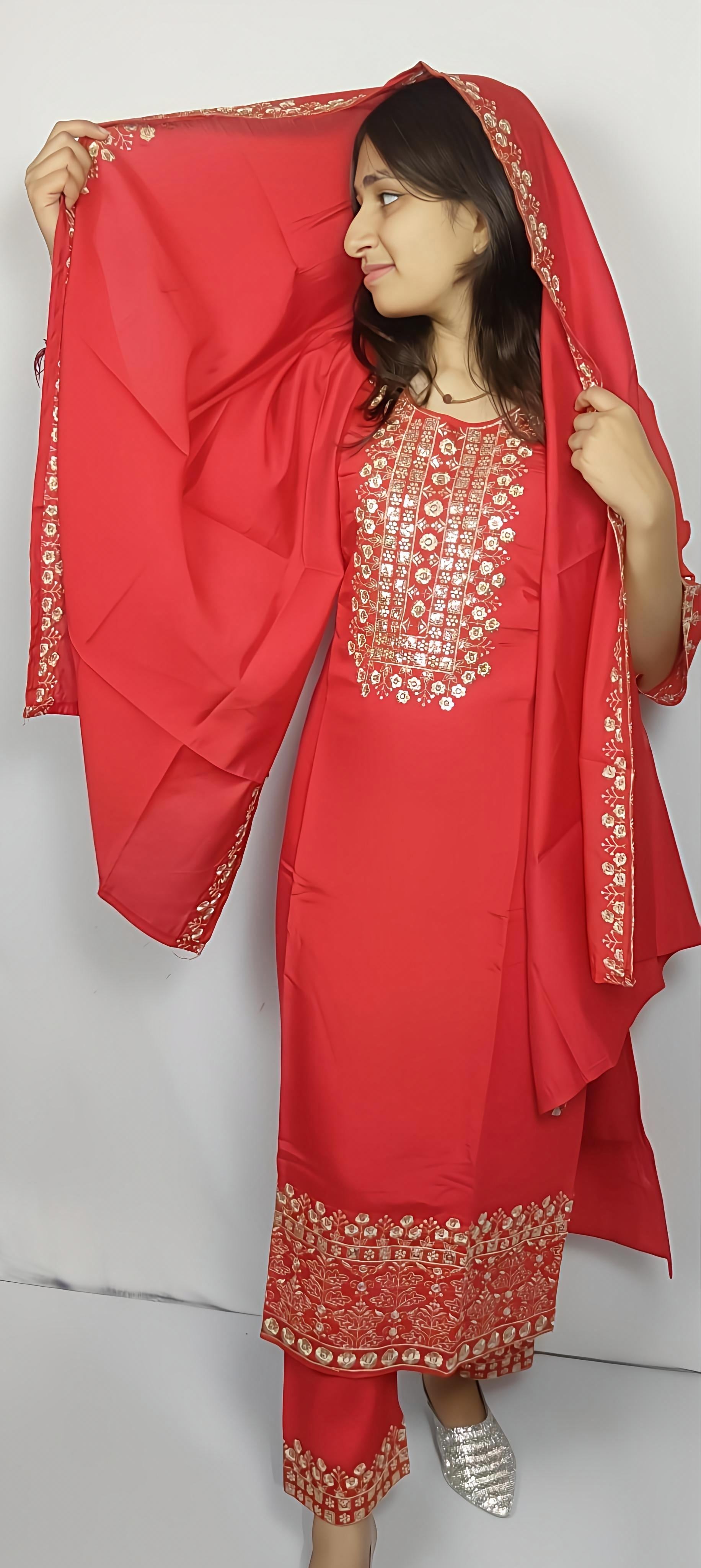 Red 3 piece  Kurta Set (Z0128)