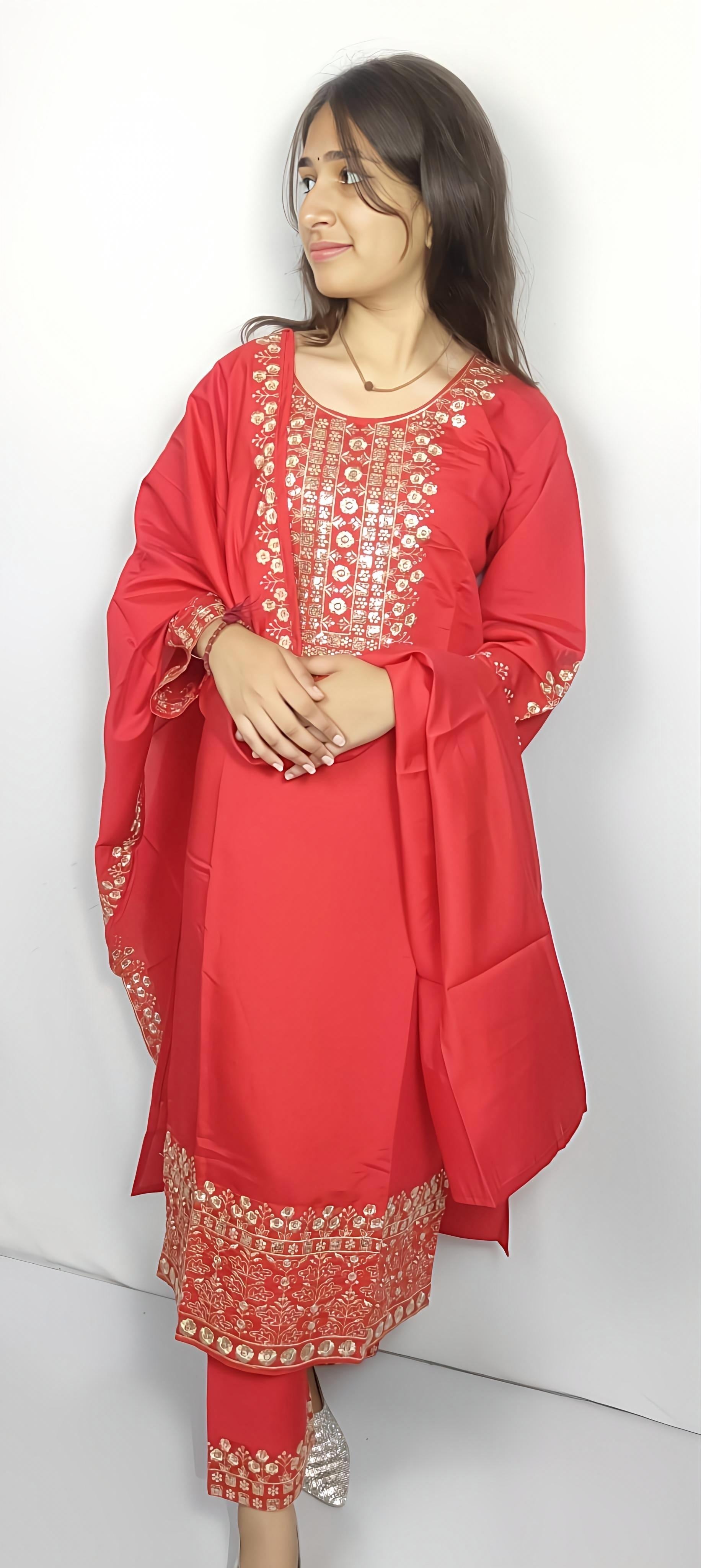 Red 3 piece  Kurta Set (Z0128)