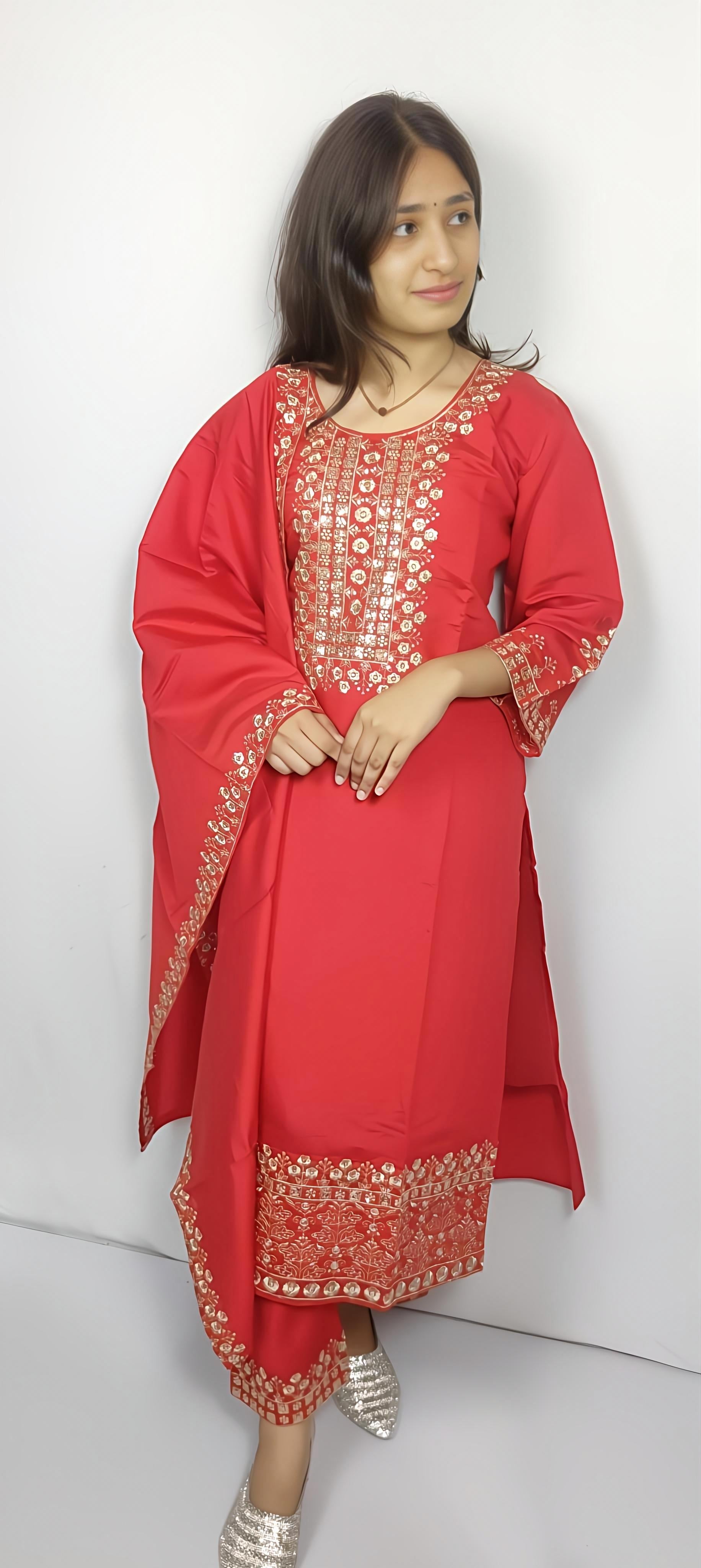 Red 3 piece  Kurta Set (Z0128)