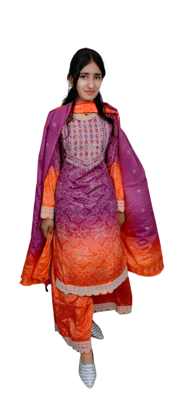 Purple with orange 3 Piece kurta Set (Z047)