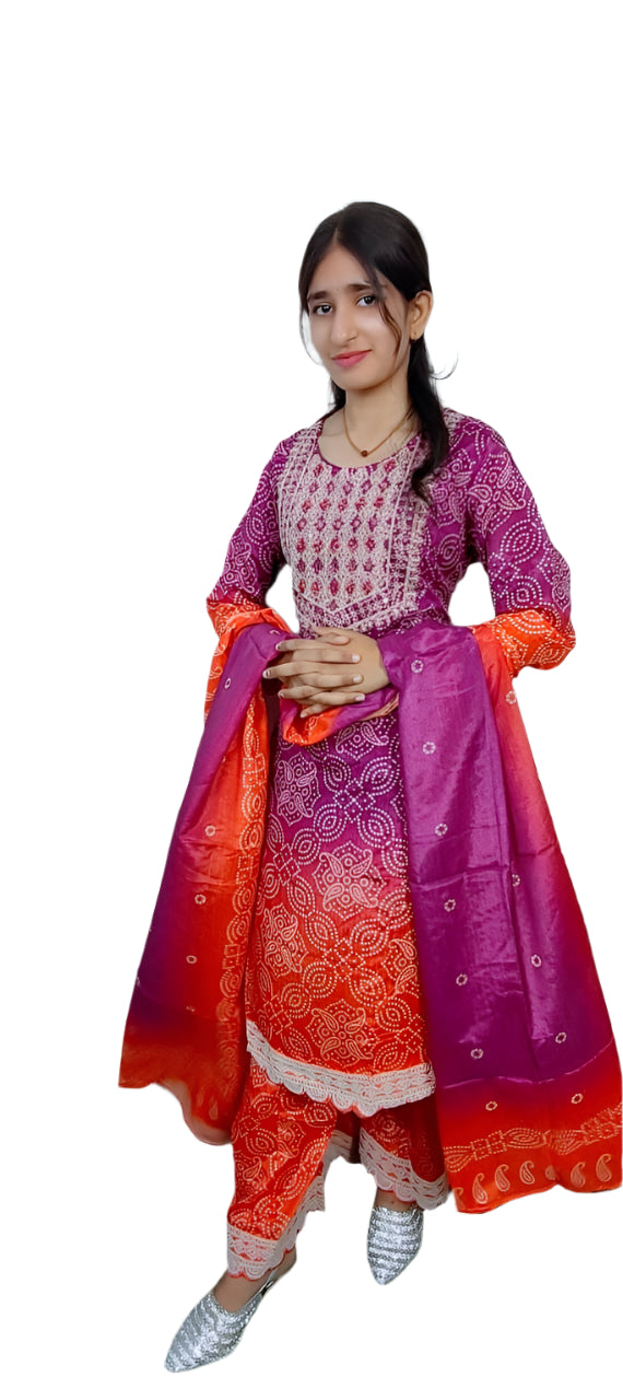 Purple with orange 3 Piece kurta Set (Z047)