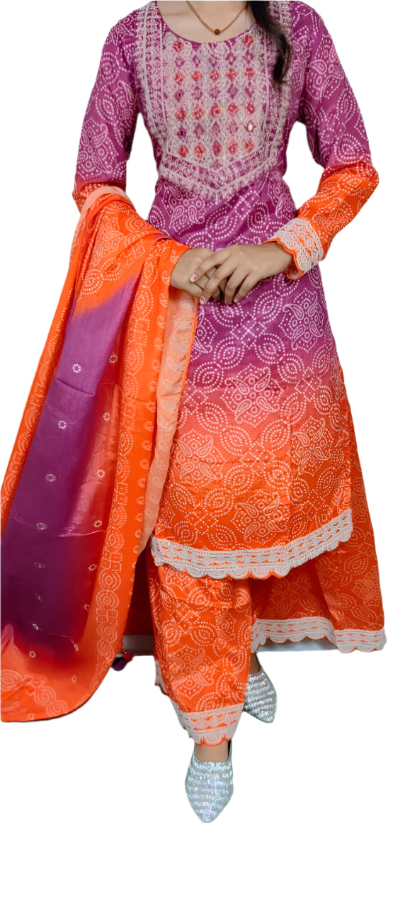 Purple with orange 3 Piece kurta Set (Z047)