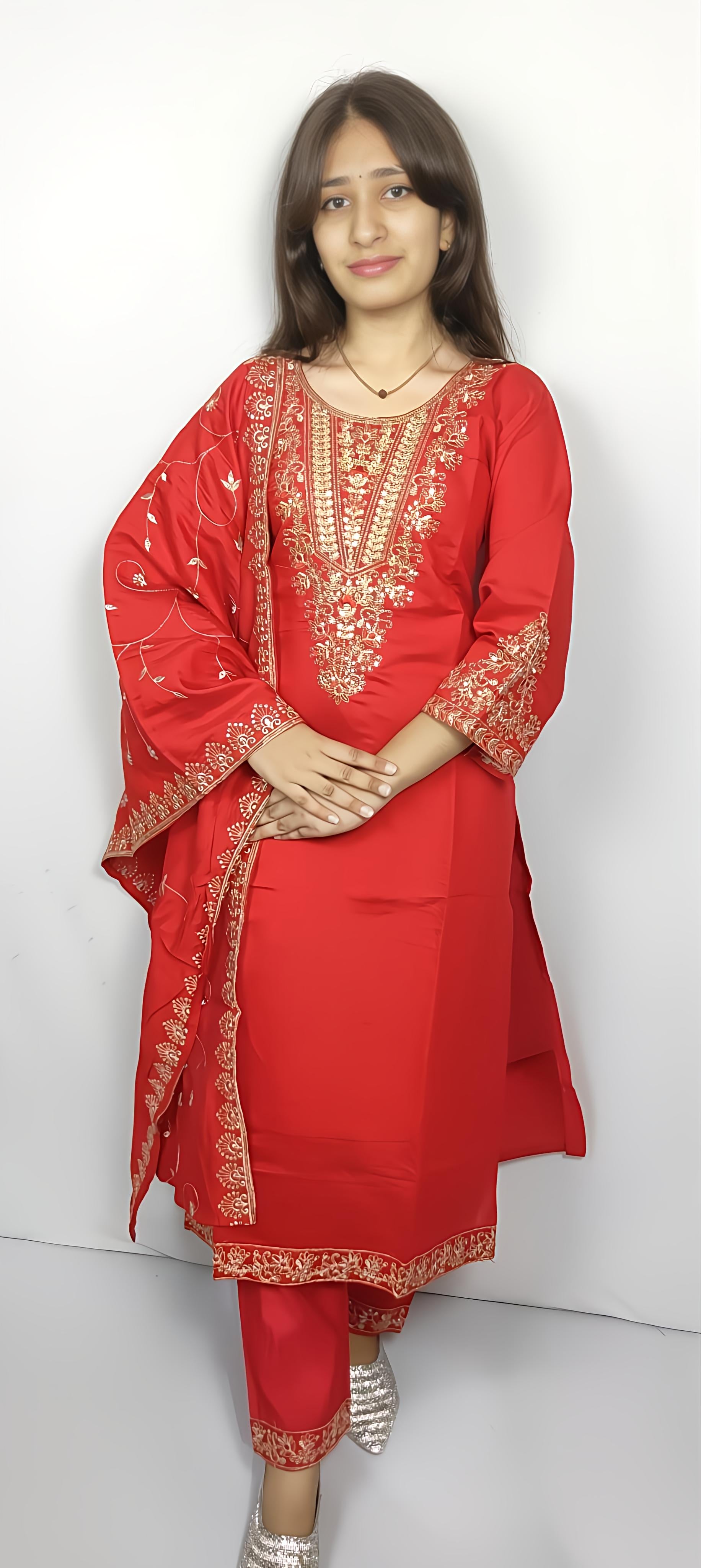 Red 3 piece Kurta Set (Z0131)
