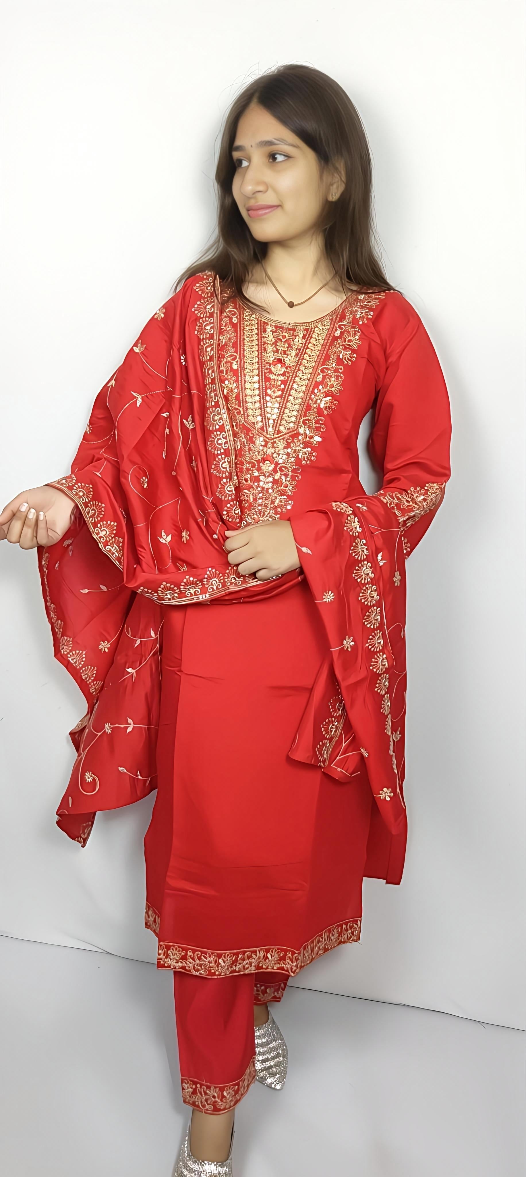 Red 3 piece Kurta Set (Z0131)