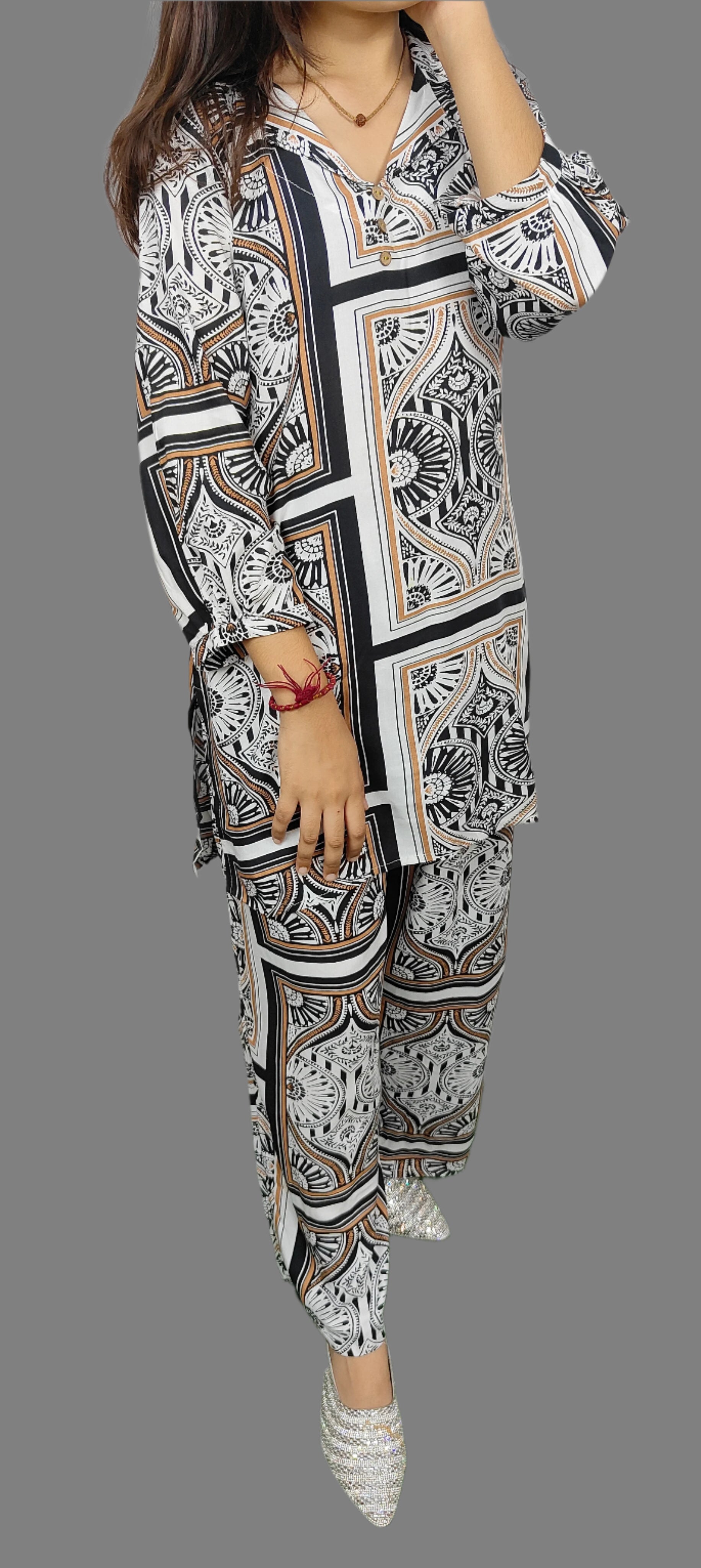 White with black Co-ord Set  (Z060)