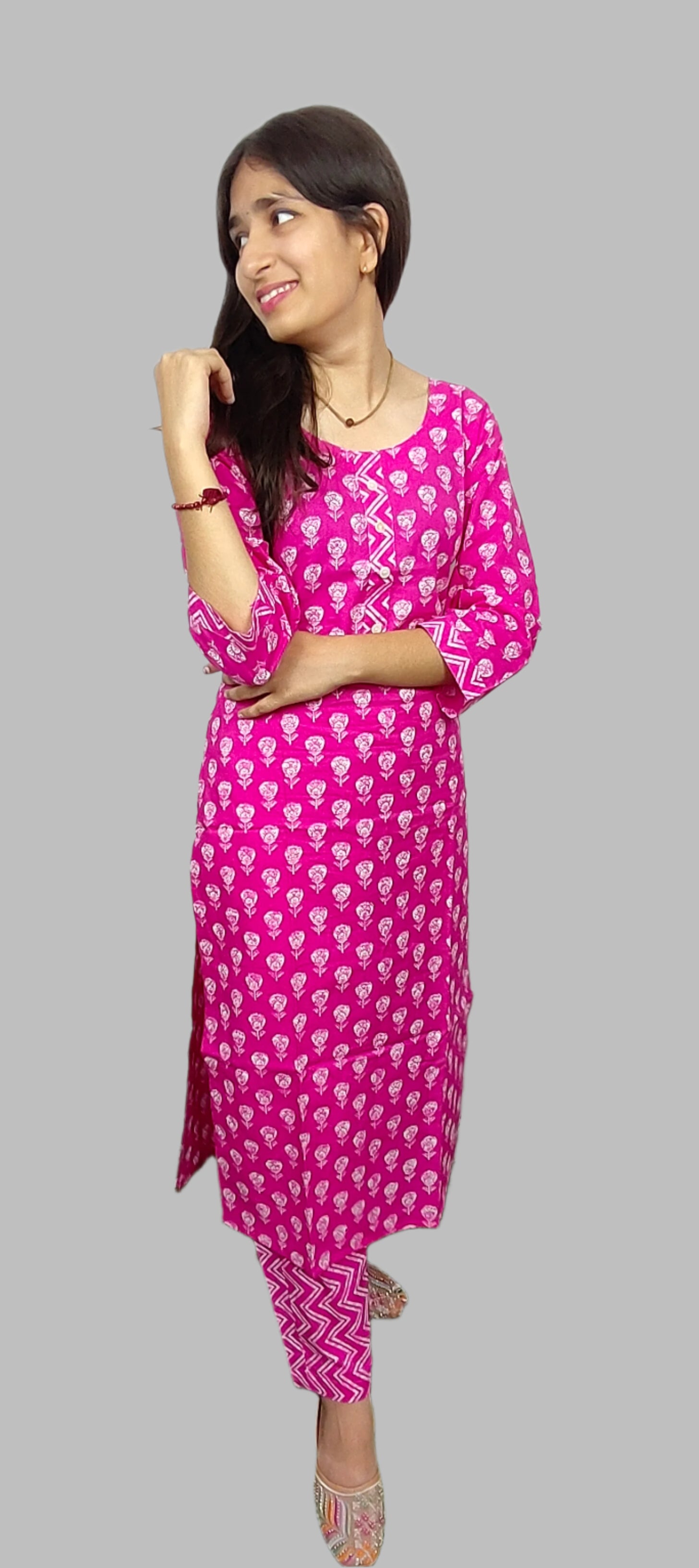 Magenta Block Print Kurta Set (Z057)