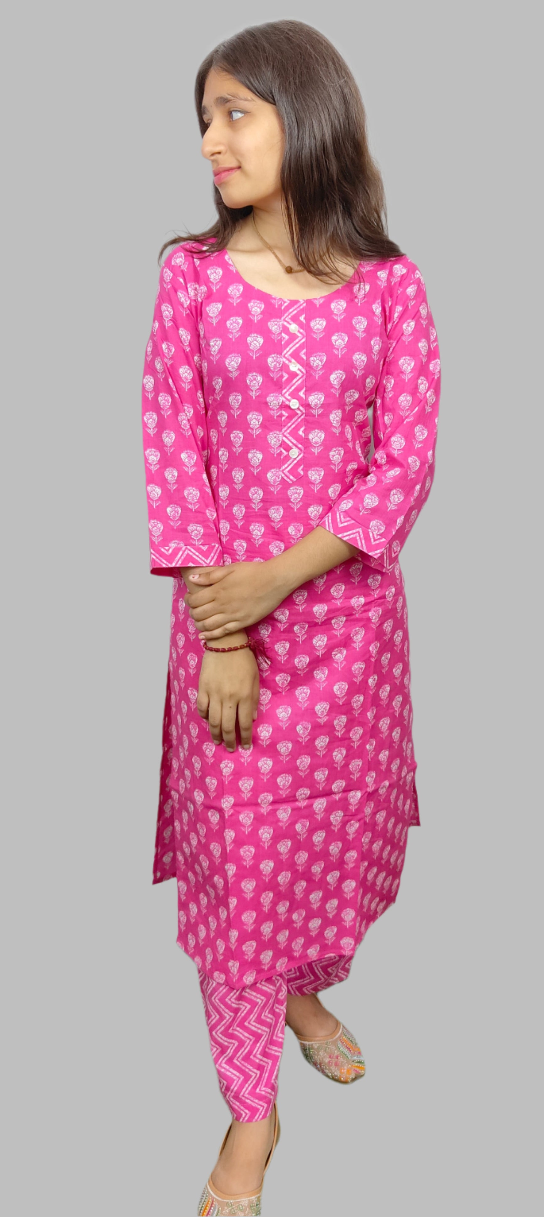 Magenta Block Print Kurta Set (Z057)