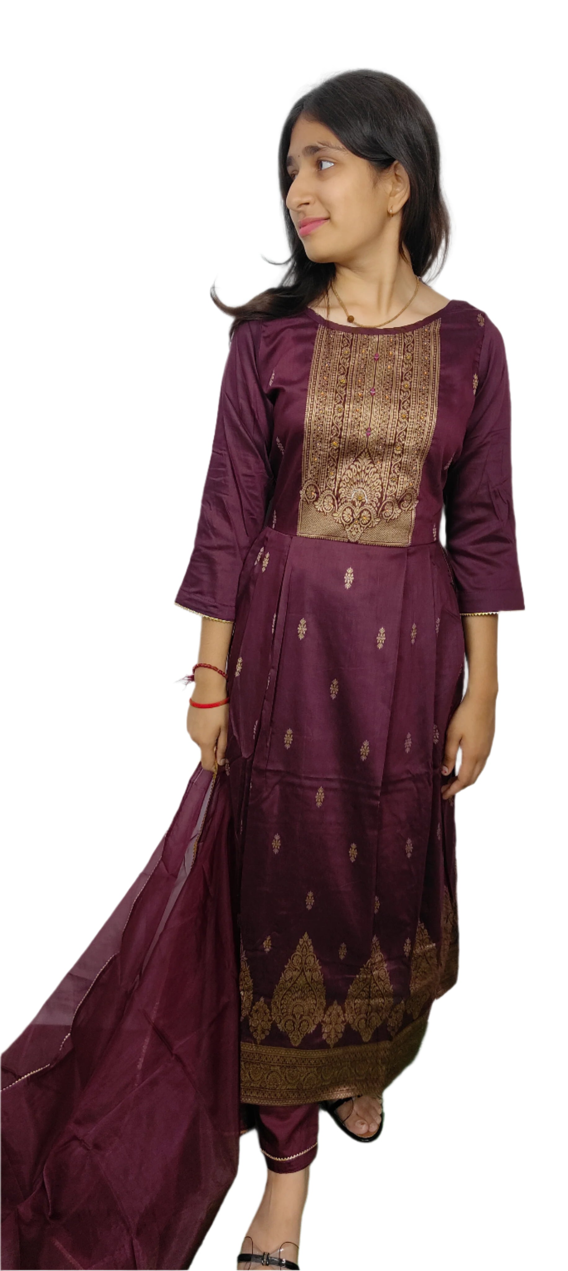 Maroon 3 Pice  kurta Set (Z055)