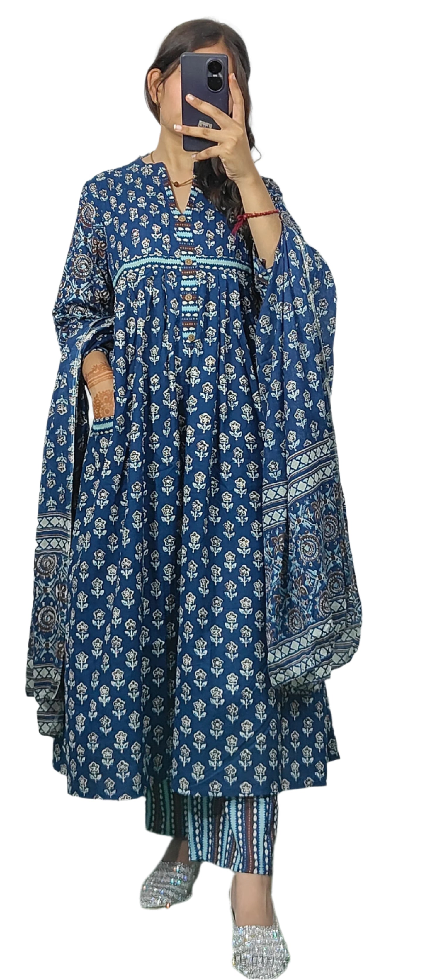 Indigo Blue A-line Gown Set (Z066)
