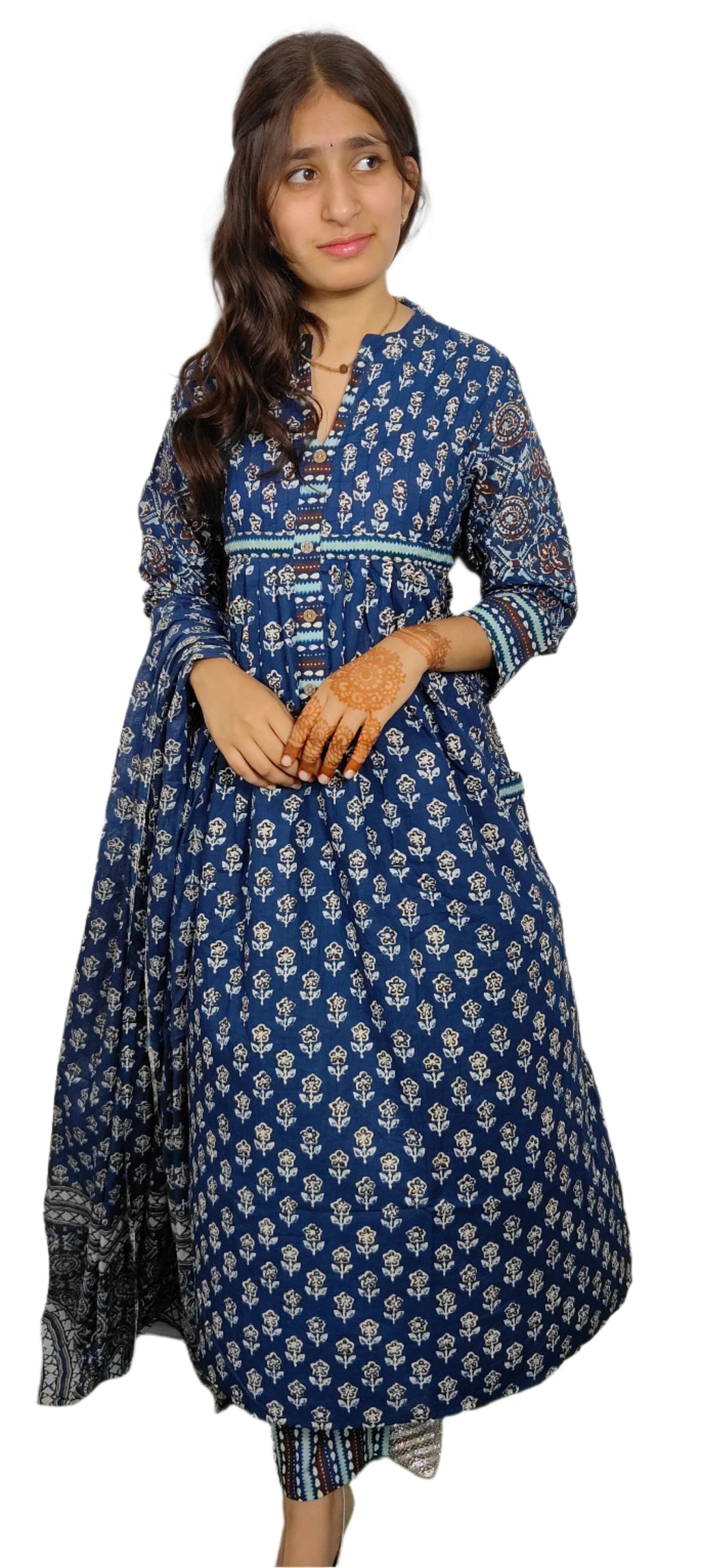 Indigo Blue A-line Gown Set (Z066)