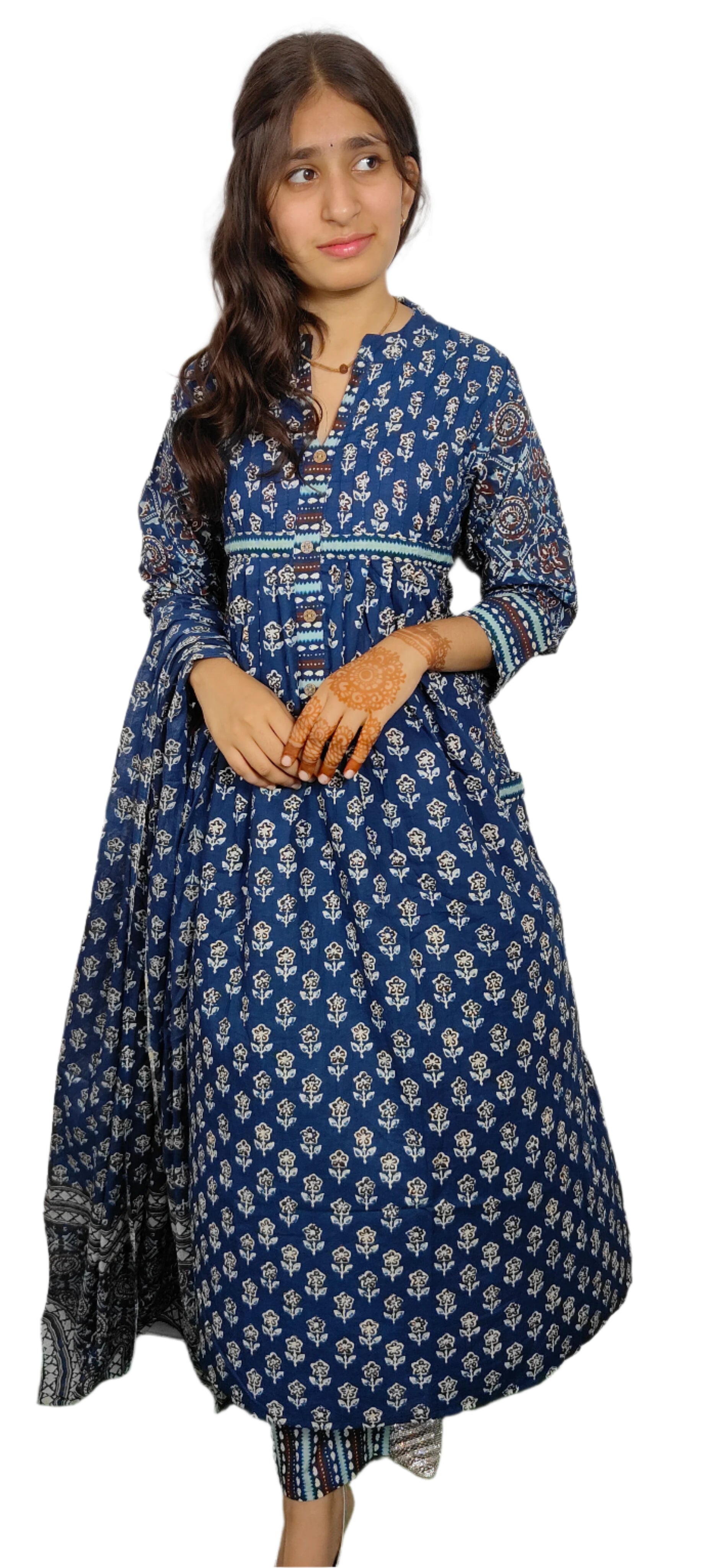 Indigo Blue A-line Gown Set (Z066)