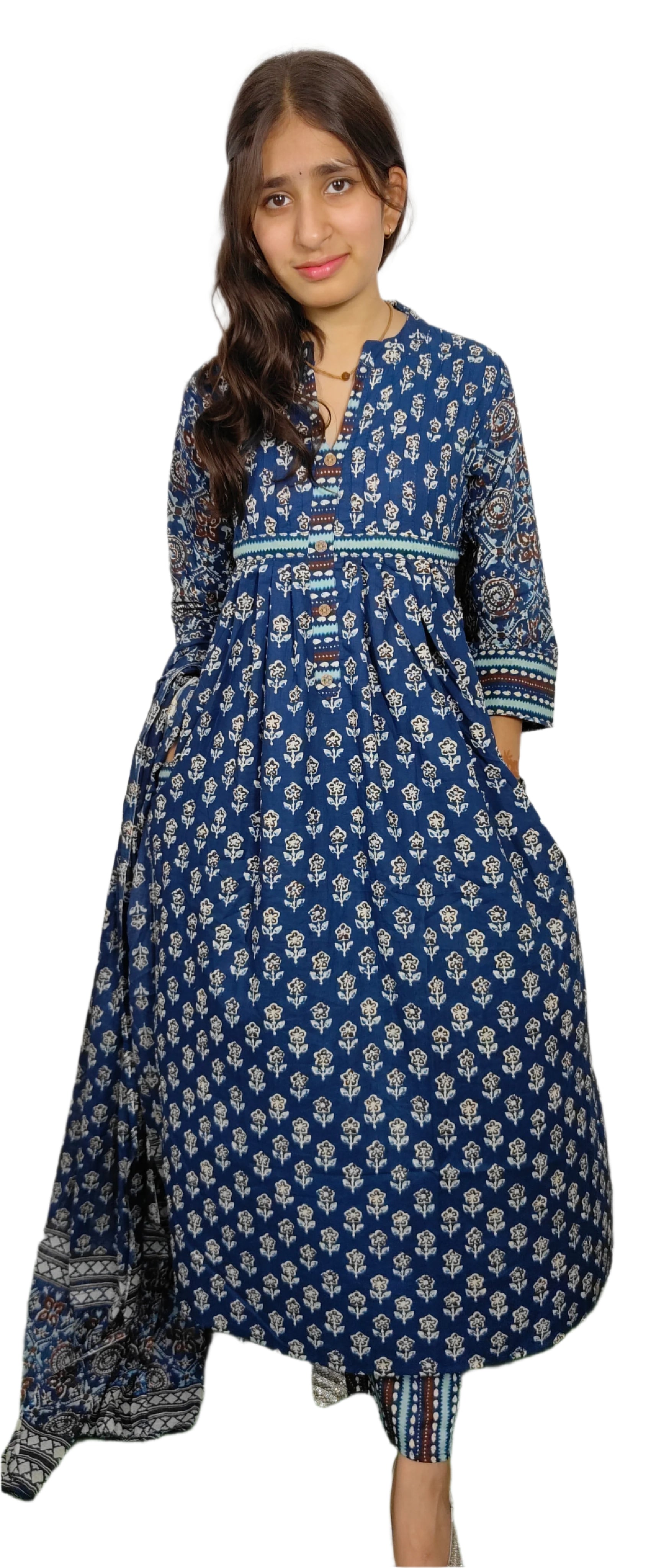 Indigo Blue A-line Gown Set (Z066)