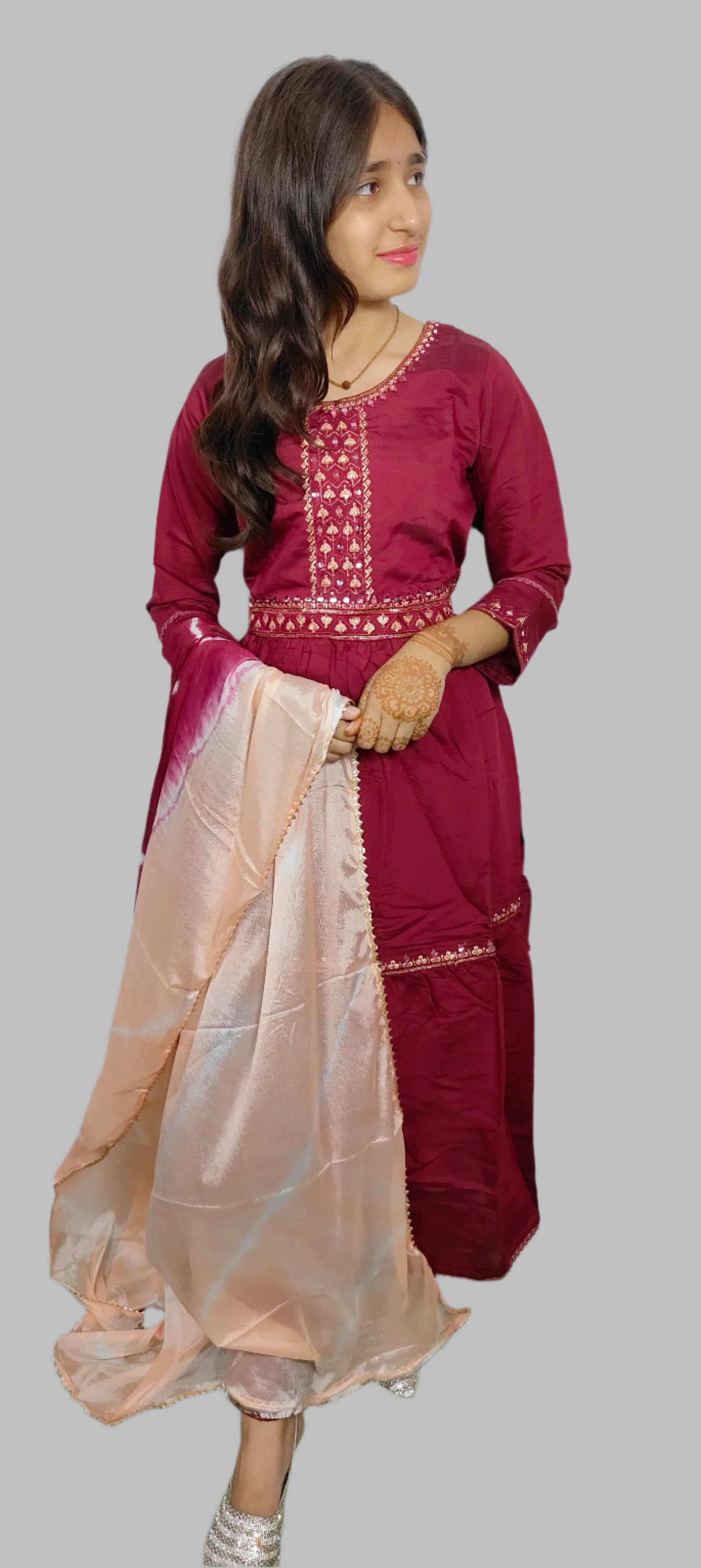 Maroon Embroidered 3 piece  Kurta Set (Z070)