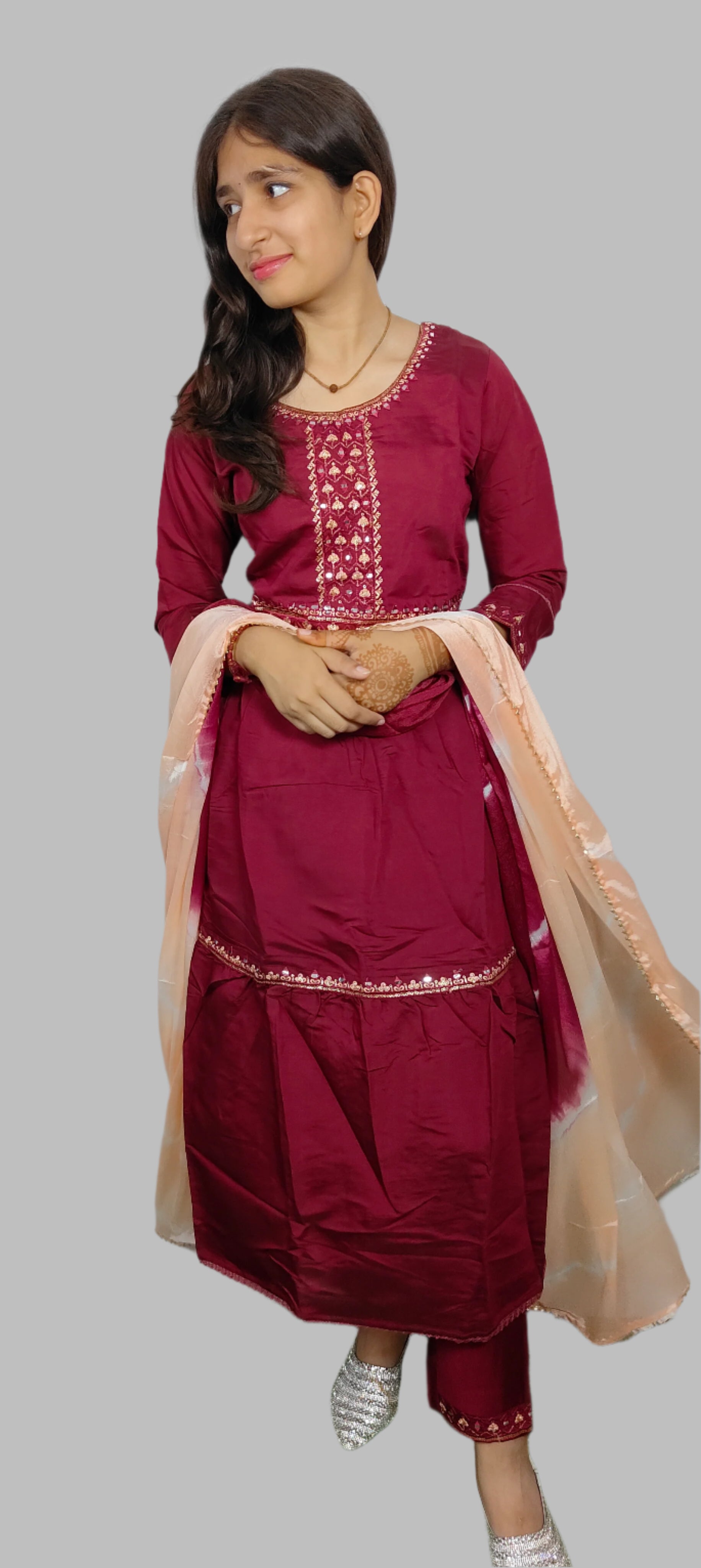 Maroon Embroidered 3 piece  Kurta Set (Z070)
