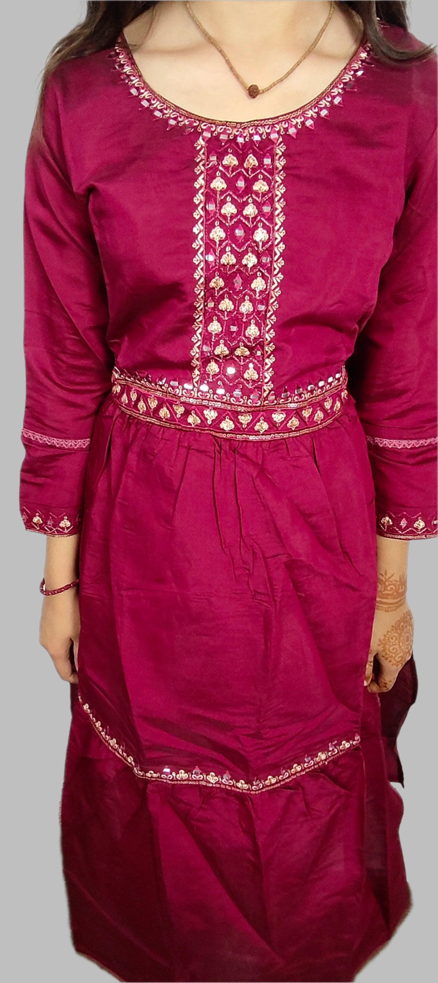 Maroon Embroidered 3 piece  Kurta Set (Z070)