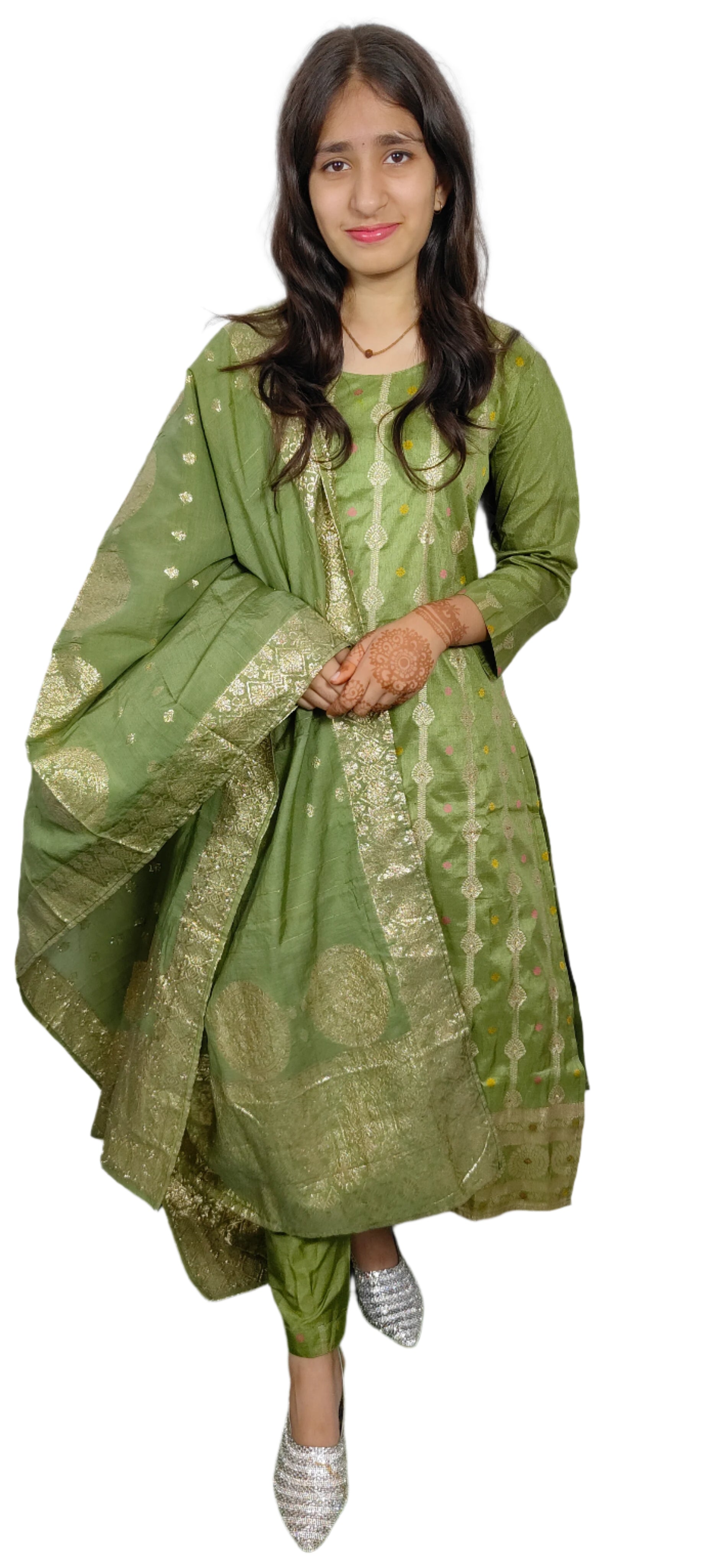 Olive Green 3 piece  Kurta Set (Z071)