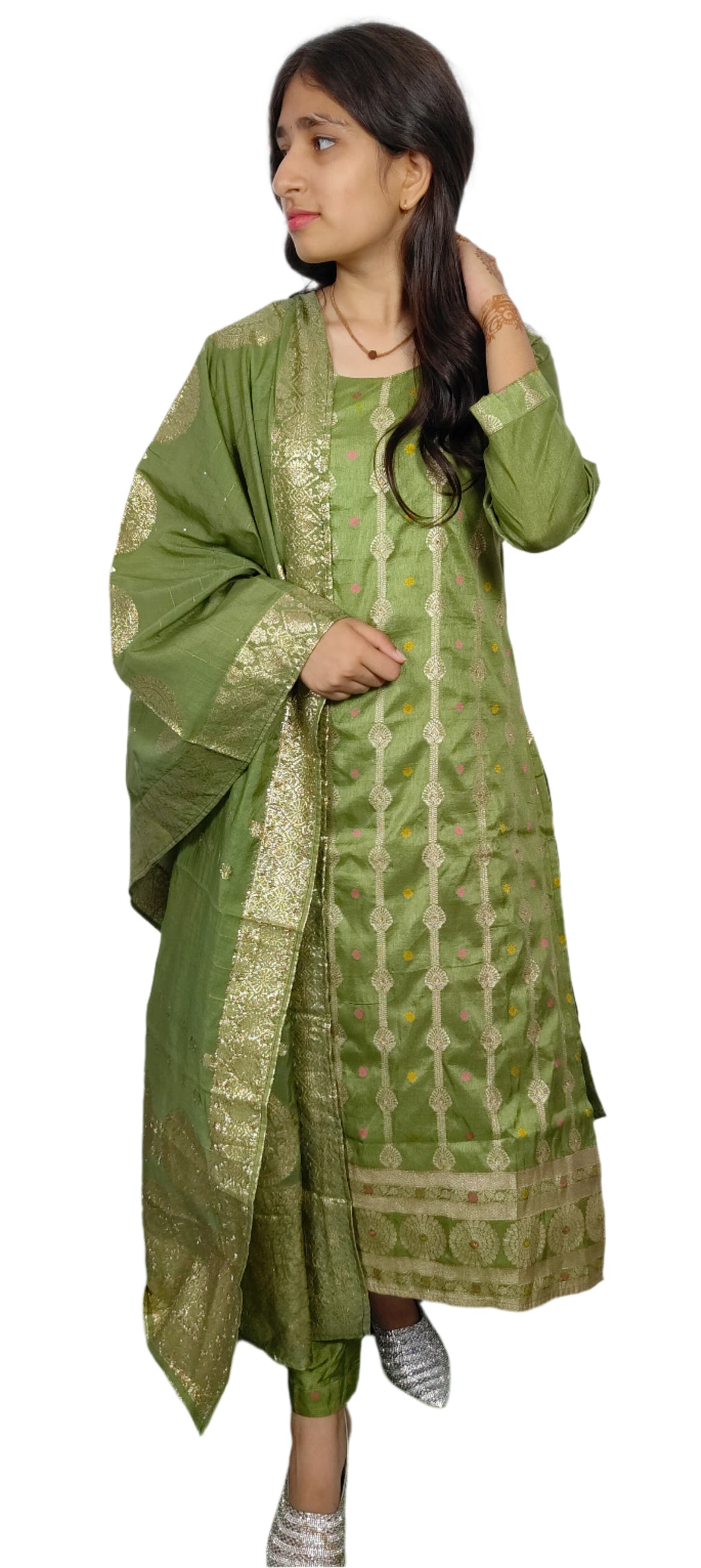 Olive Green 3 piece  Kurta Set (Z071)