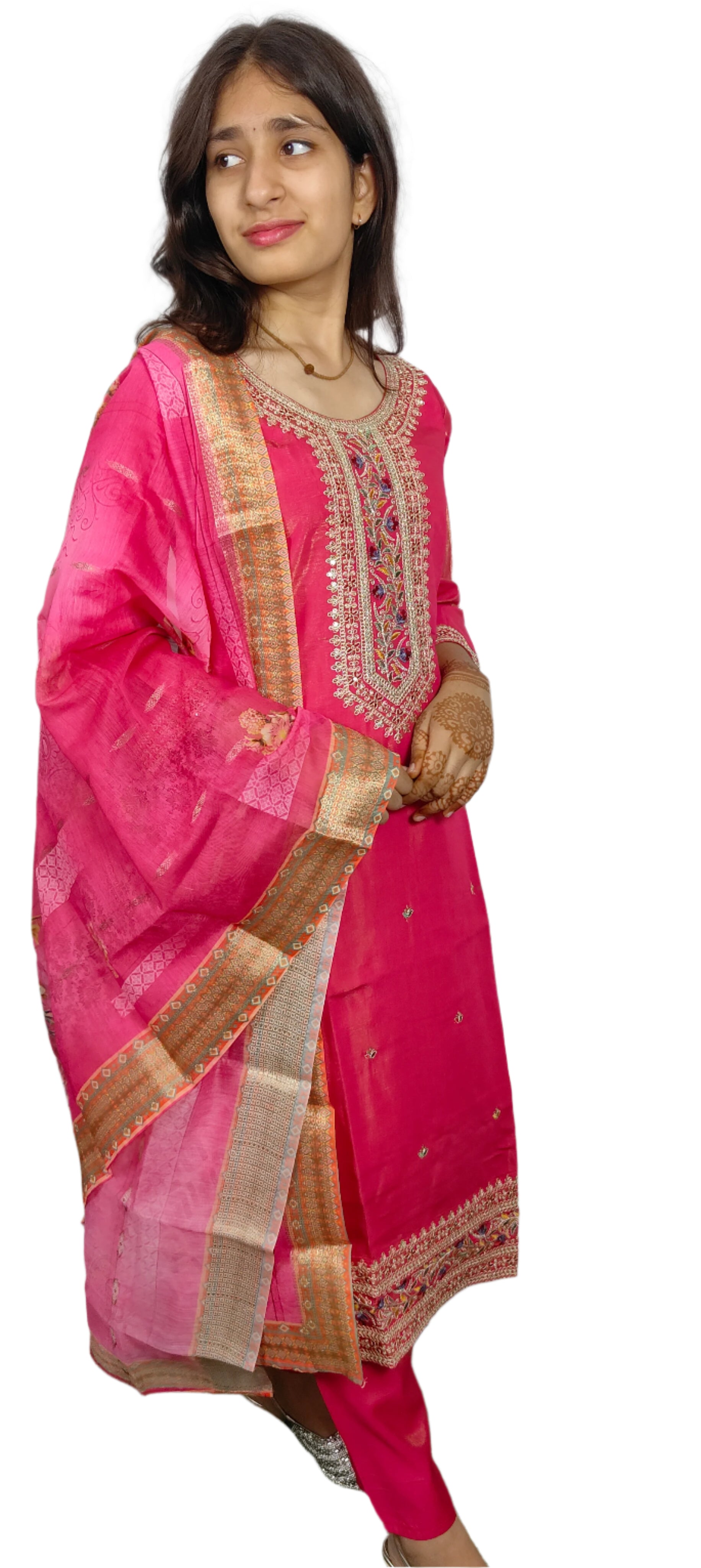 Bright Pink 3 piece  Kurta Set (Z075)