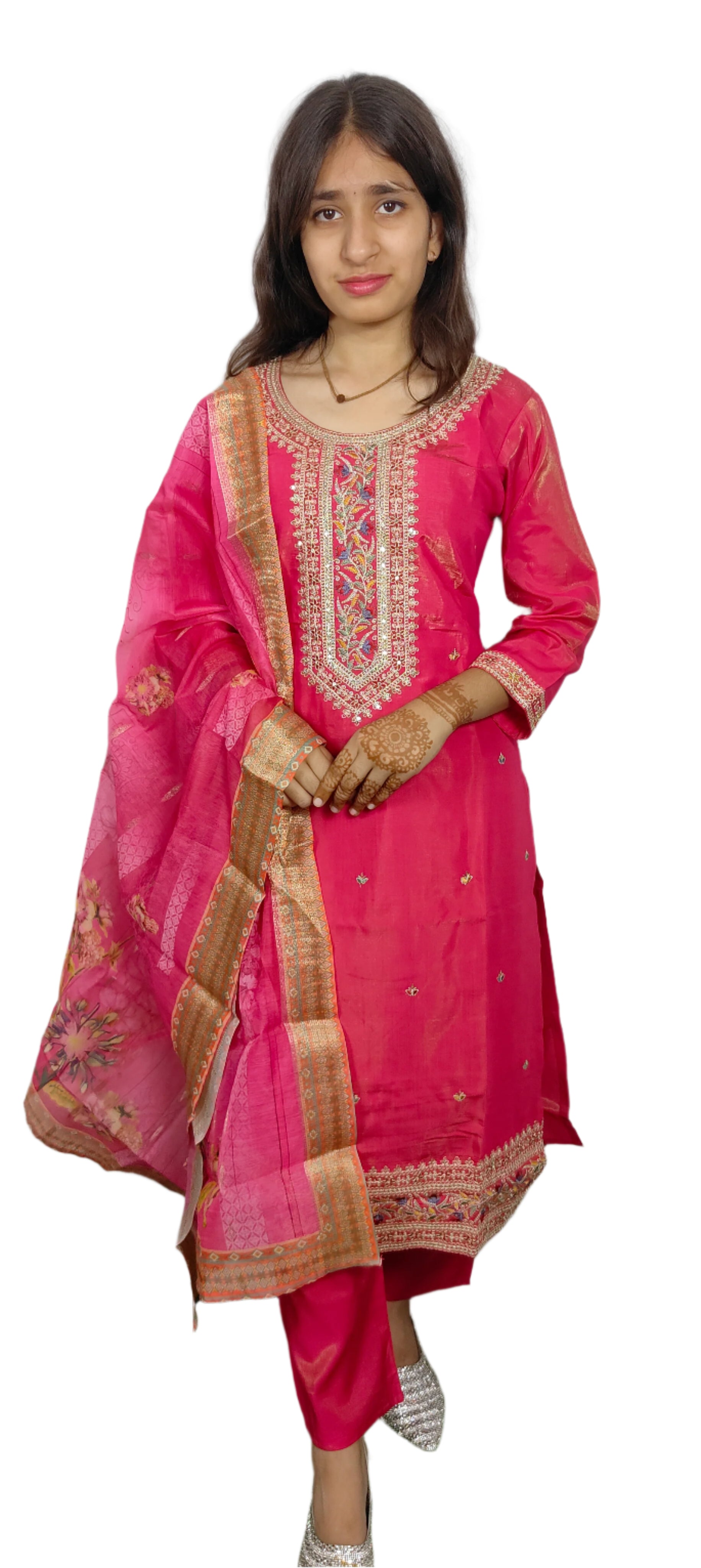 Bright Pink 3 piece  Kurta Set (Z075)