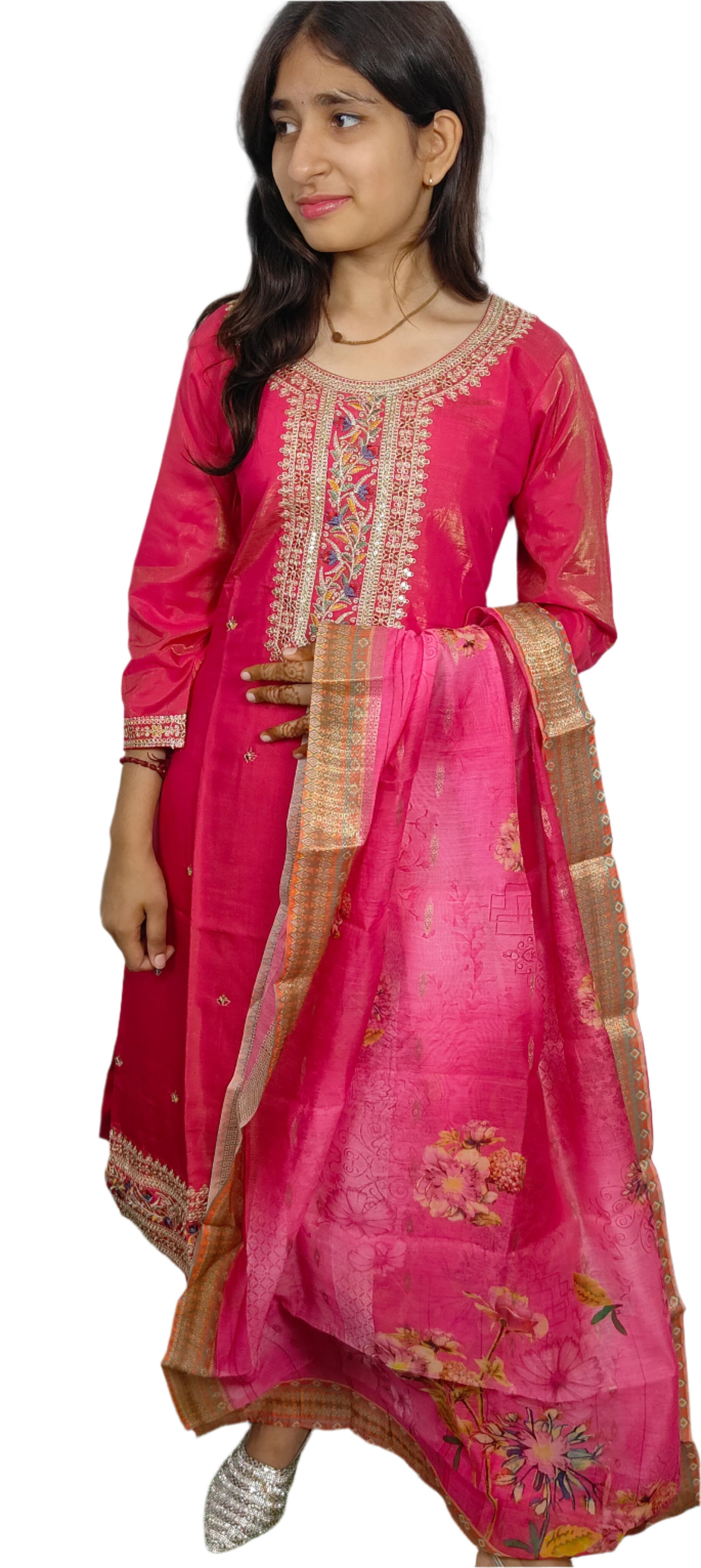 Bright Pink 3 piece  Kurta Set (Z075)
