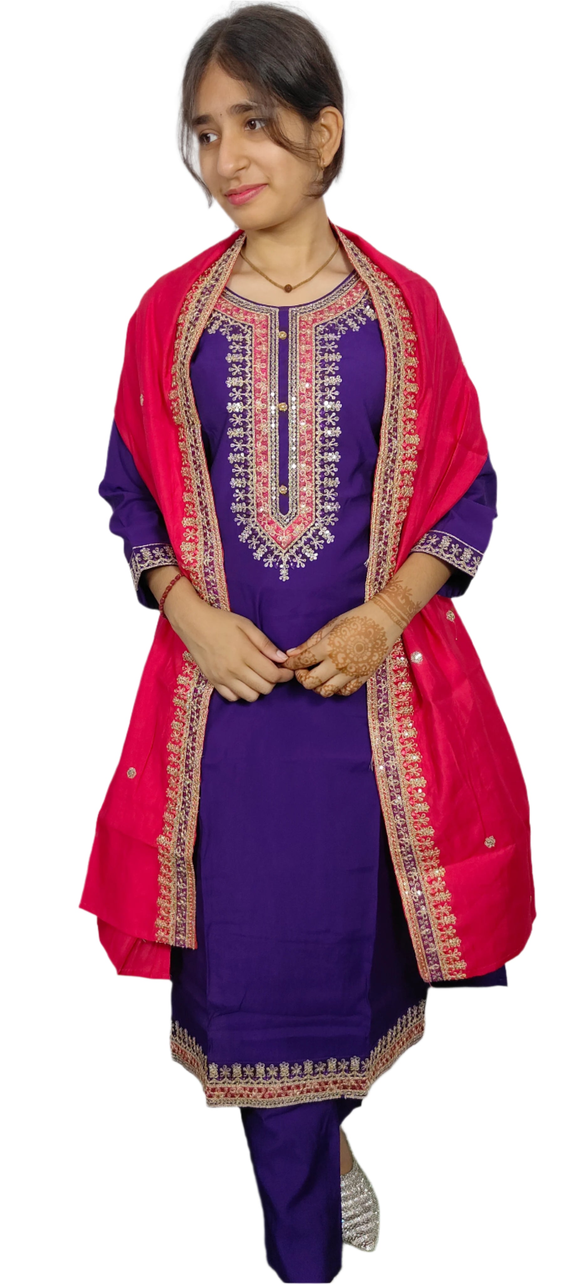 Royal Blue and Rani Pink Embroidered Suit (Z078)