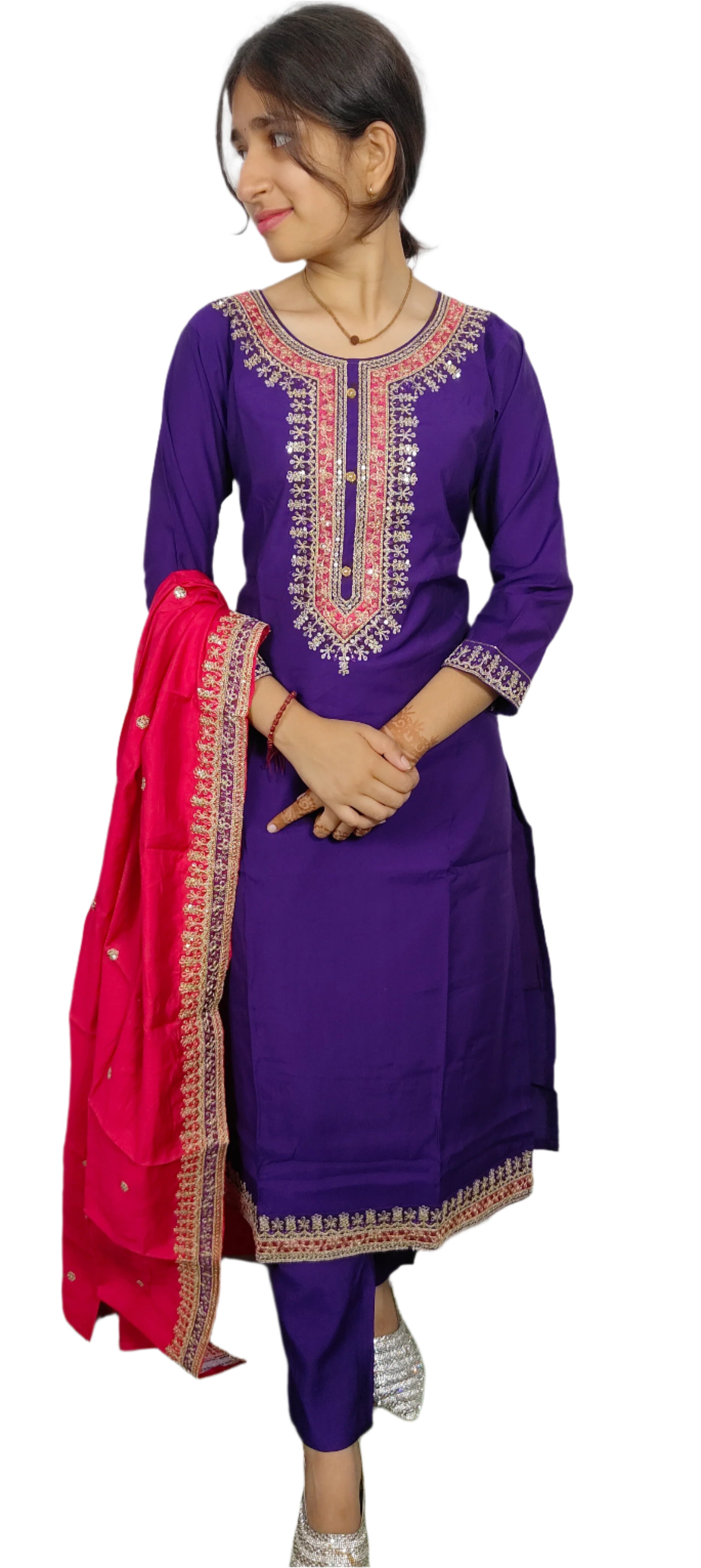 Royal Blue and Rani Pink Embroidered Suit (Z078)