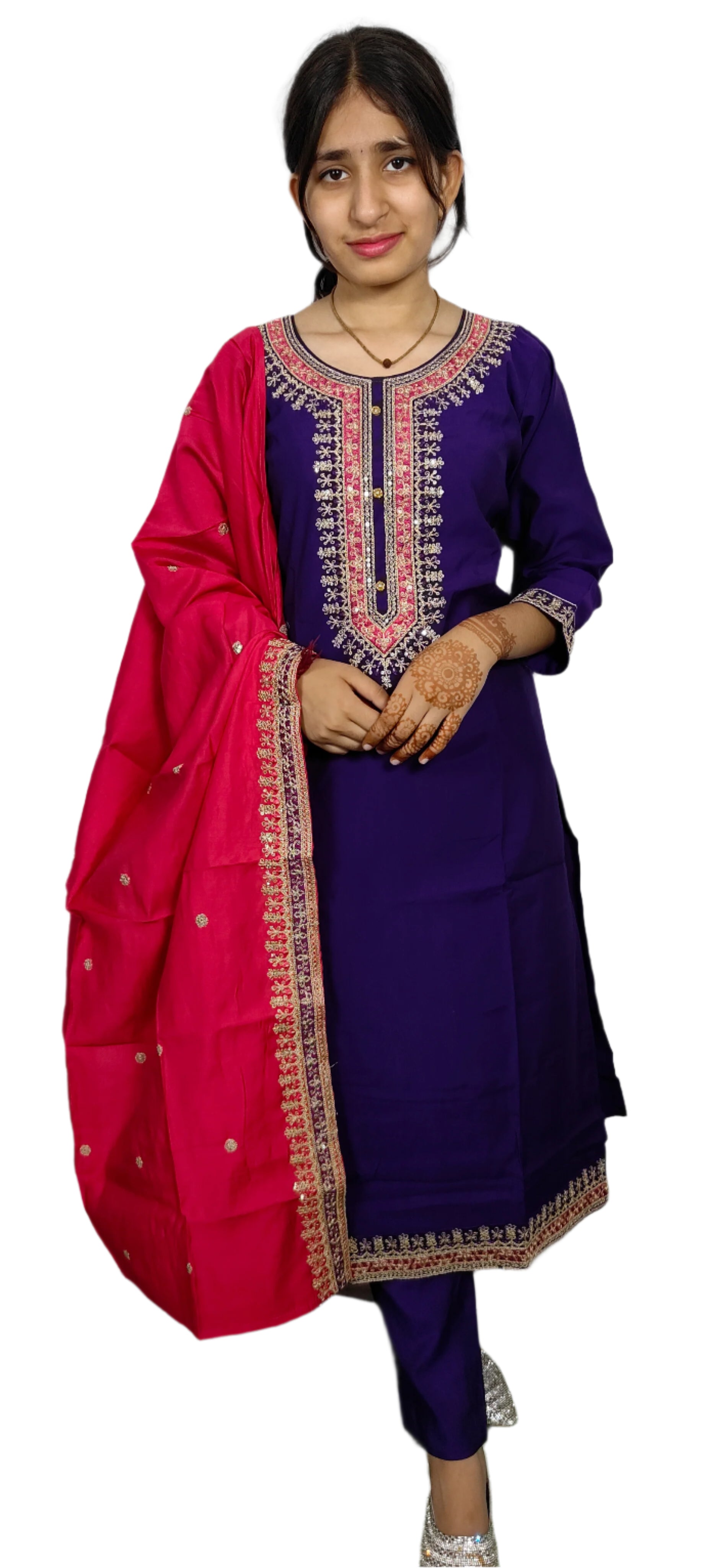 Royal Blue and Rani Pink Embroidered Suit (Z078)