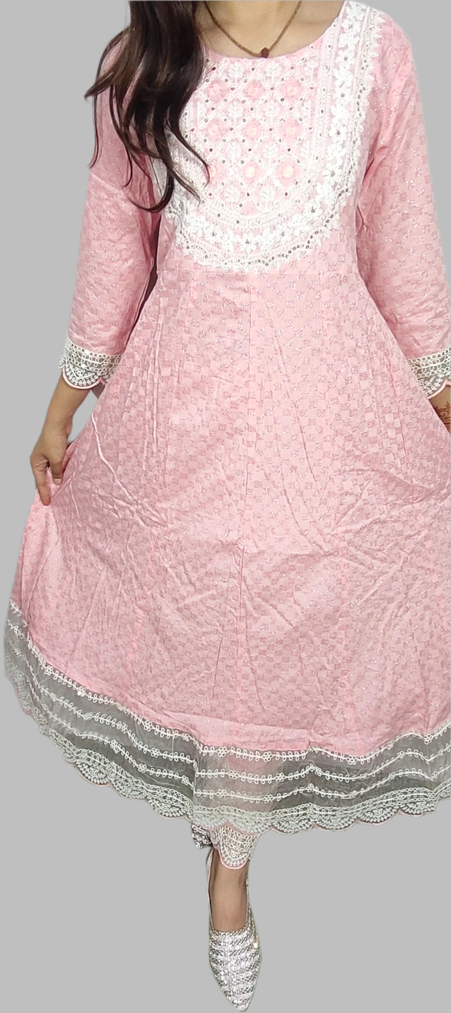 Pastel Pink Anarkali Suit  (Z080)