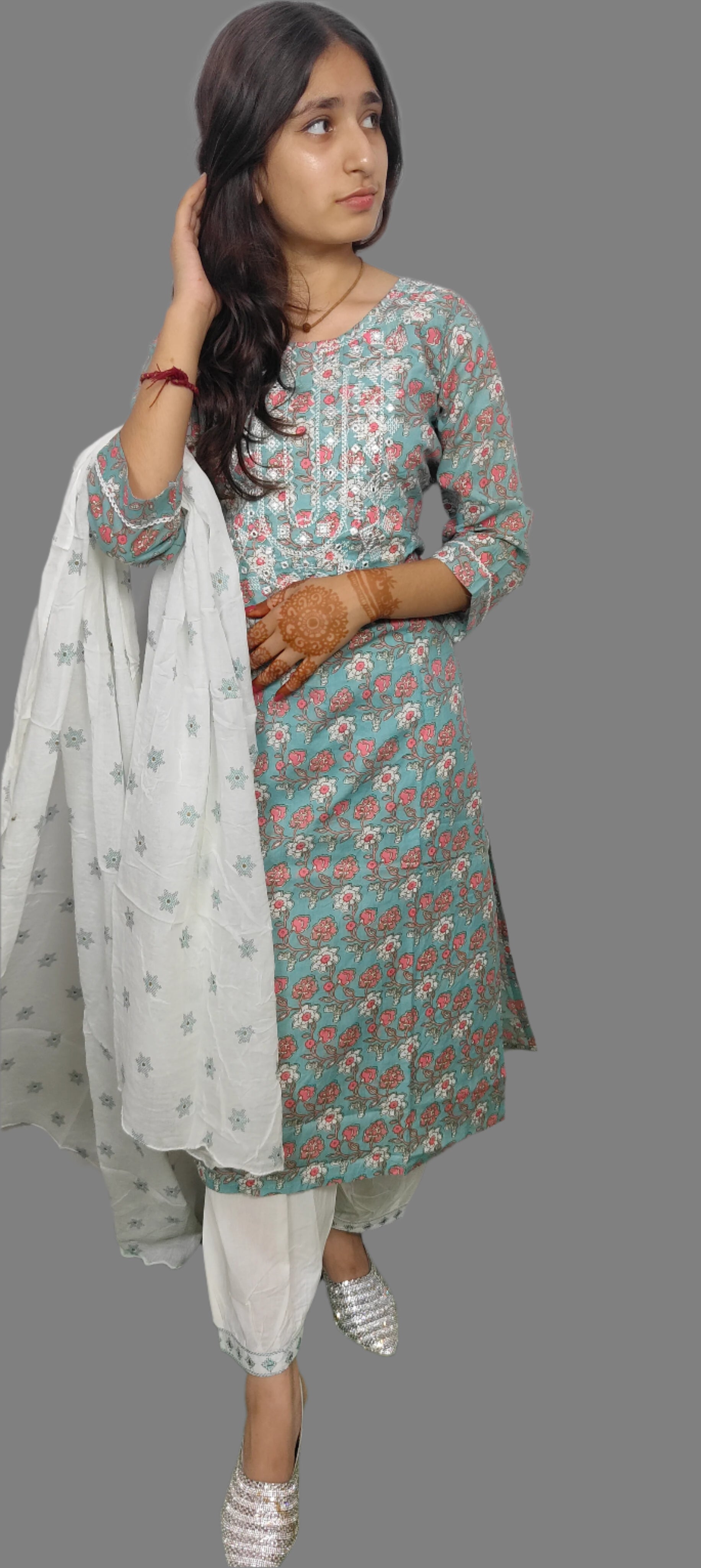Light Teal 3 piece Kurta Set (Z082)