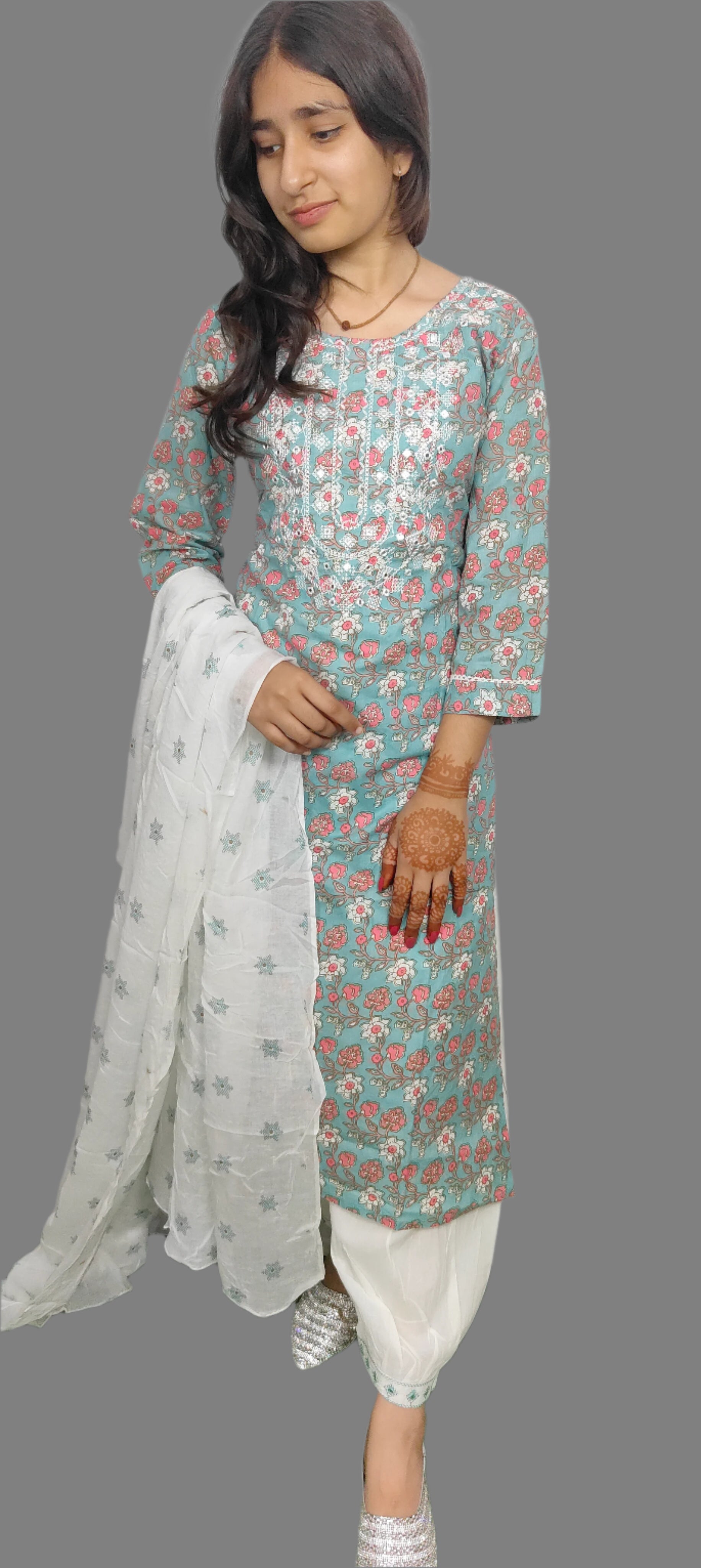 Light Teal 3 piece Kurta Set (Z082)