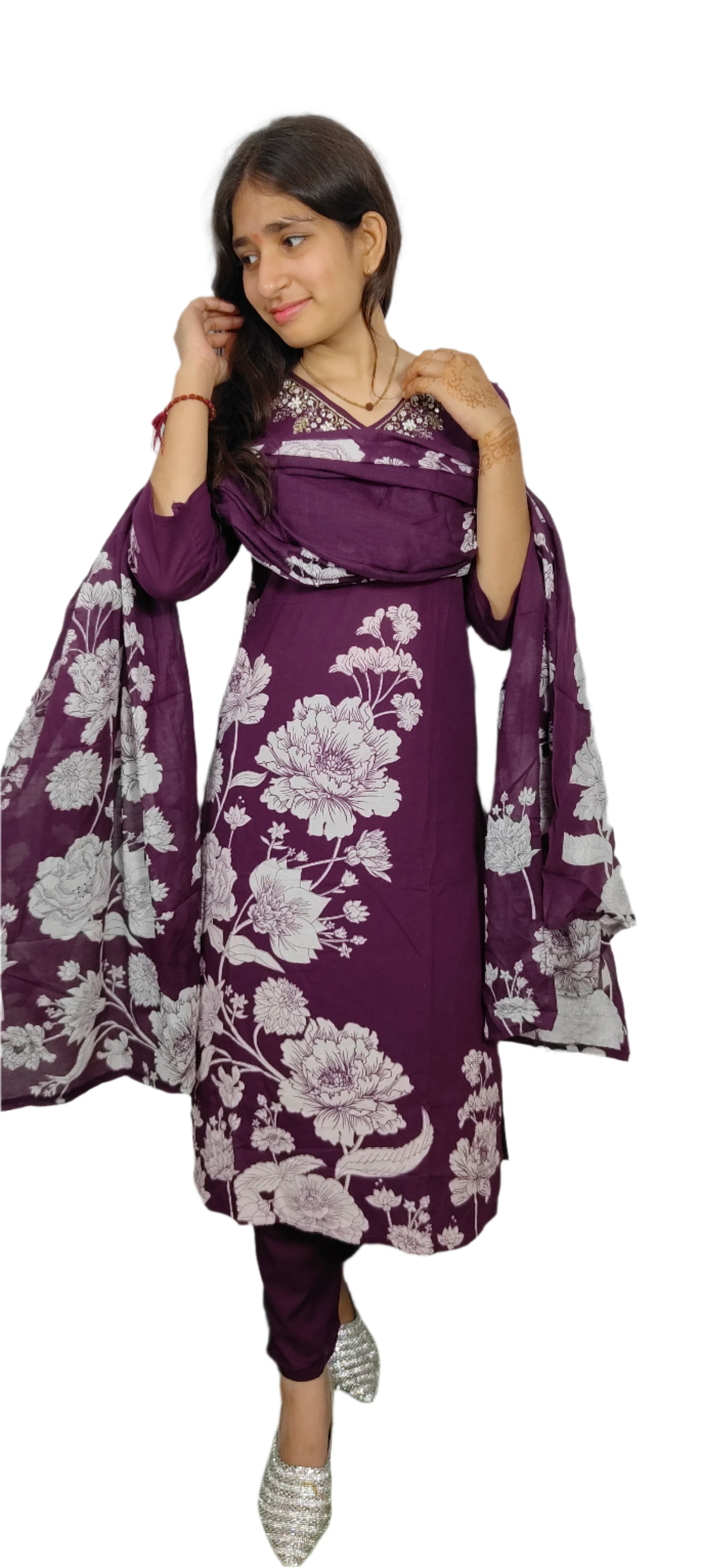 Dark Purple 3 piece  Kurta Set (Z085)
