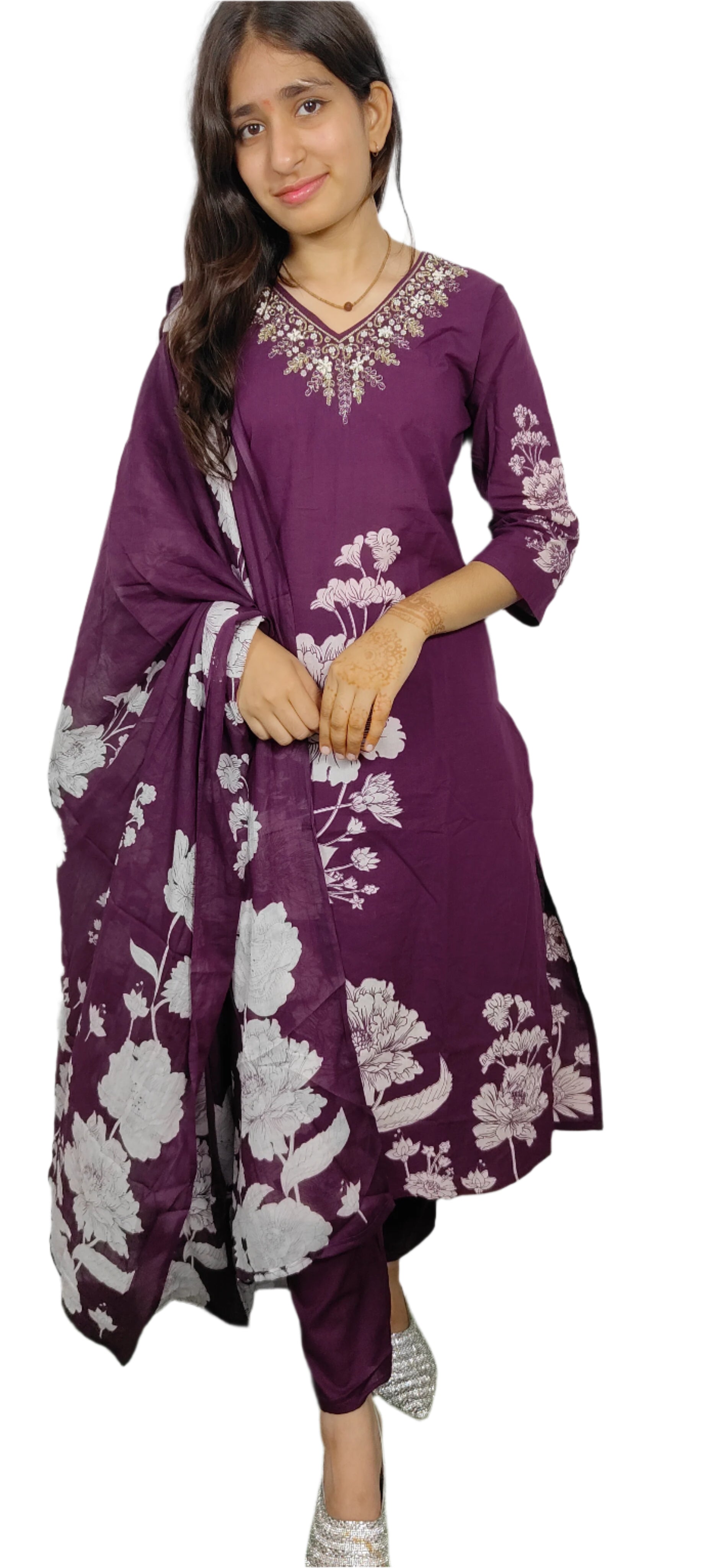 Dark Purple 3 piece  Kurta Set (Z085)