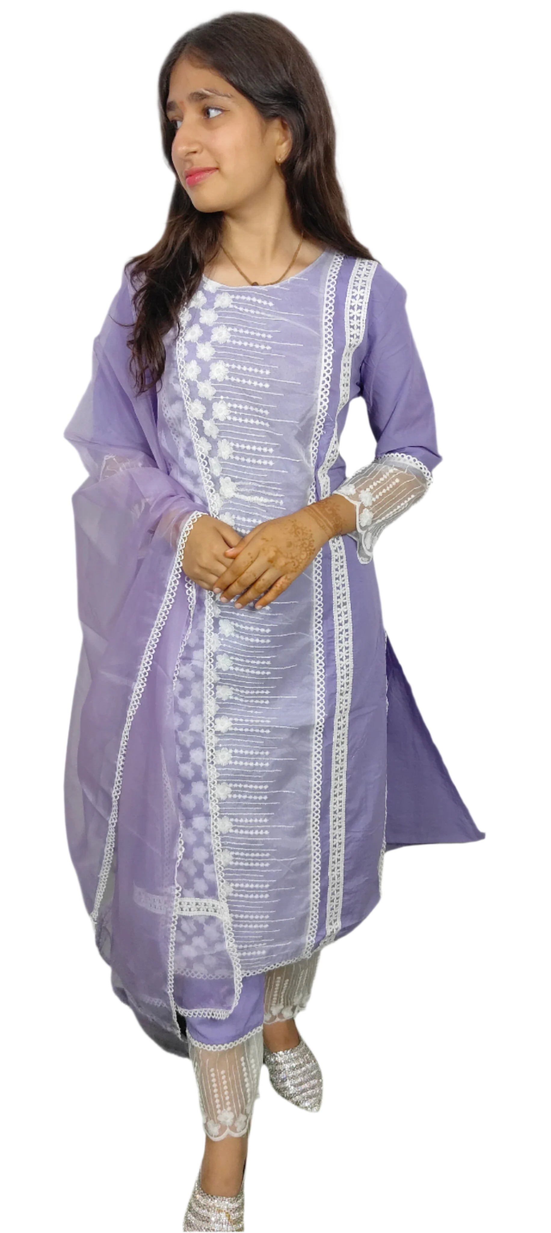 Lavender Embroidered 3 piece Kurta Set (Z086)