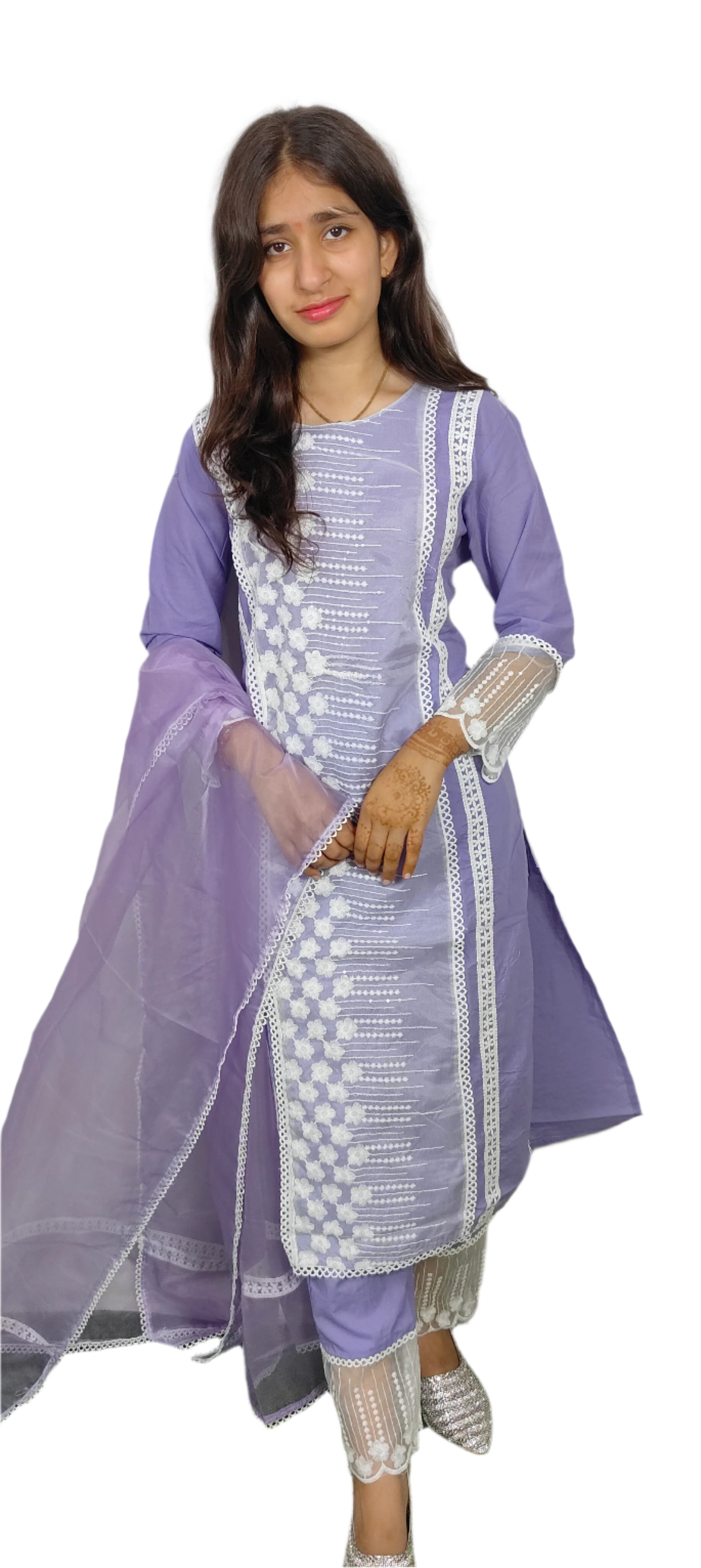 Lavender Embroidered 3 piece Kurta Set (Z086)