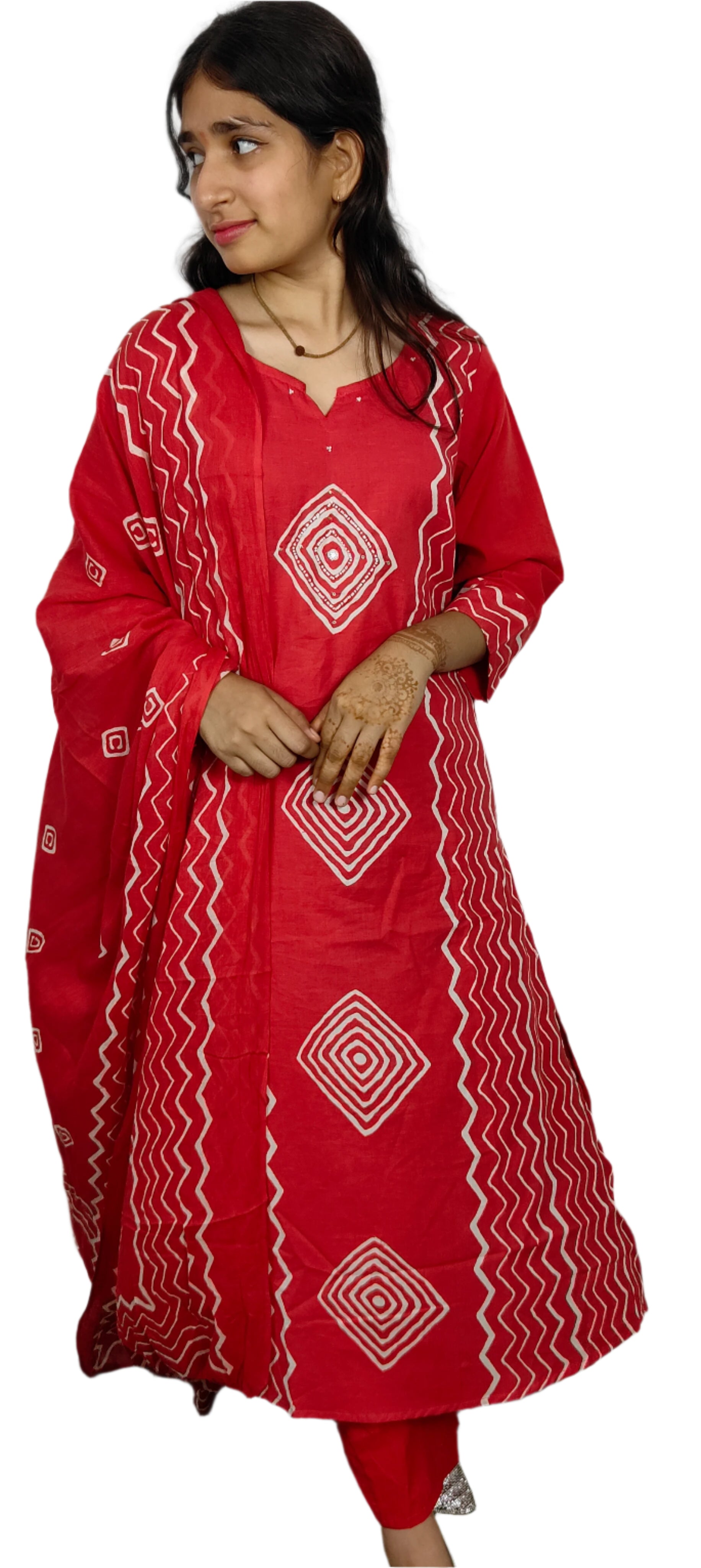 Red Bandhani 3 piece Kurta Set (Z087)