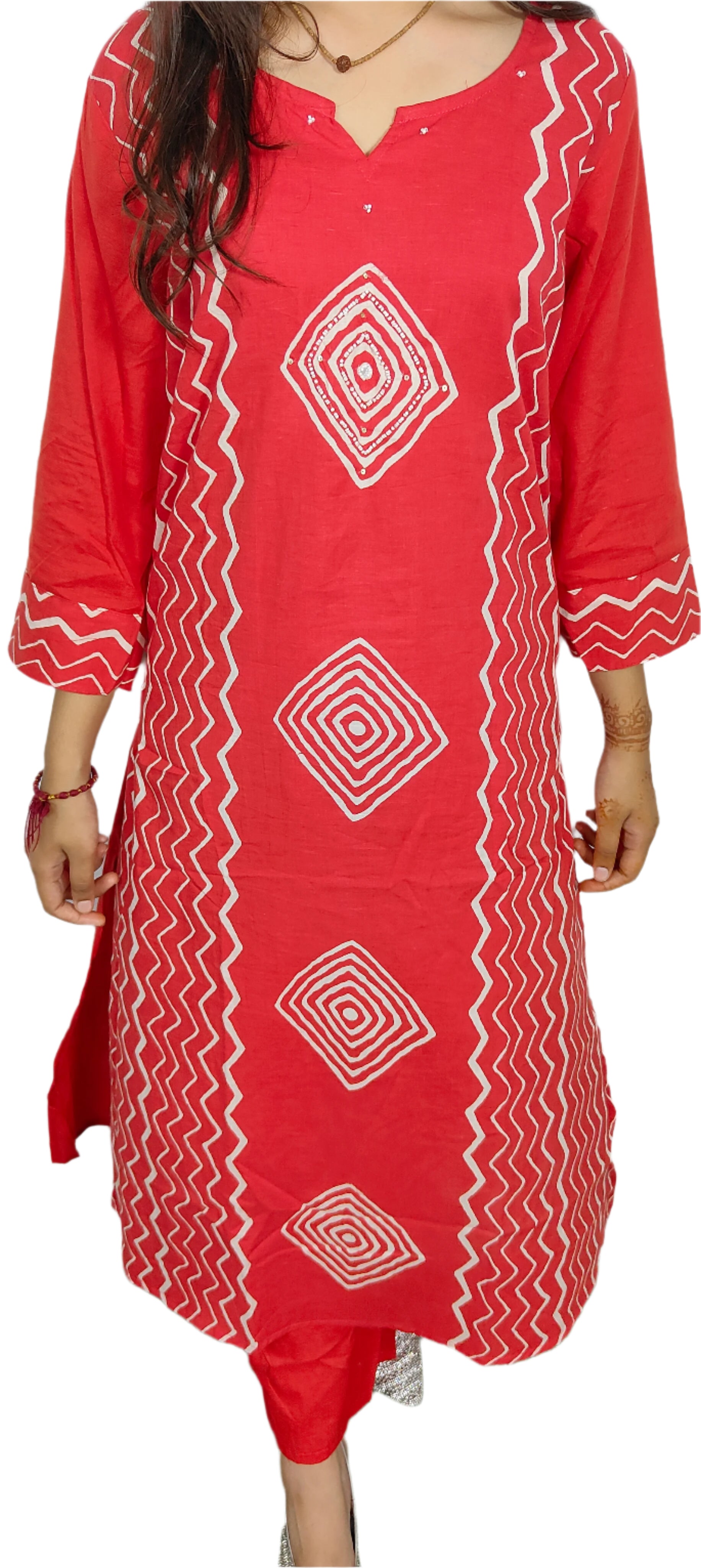 Red Bandhani 3 piece Kurta Set (Z087)
