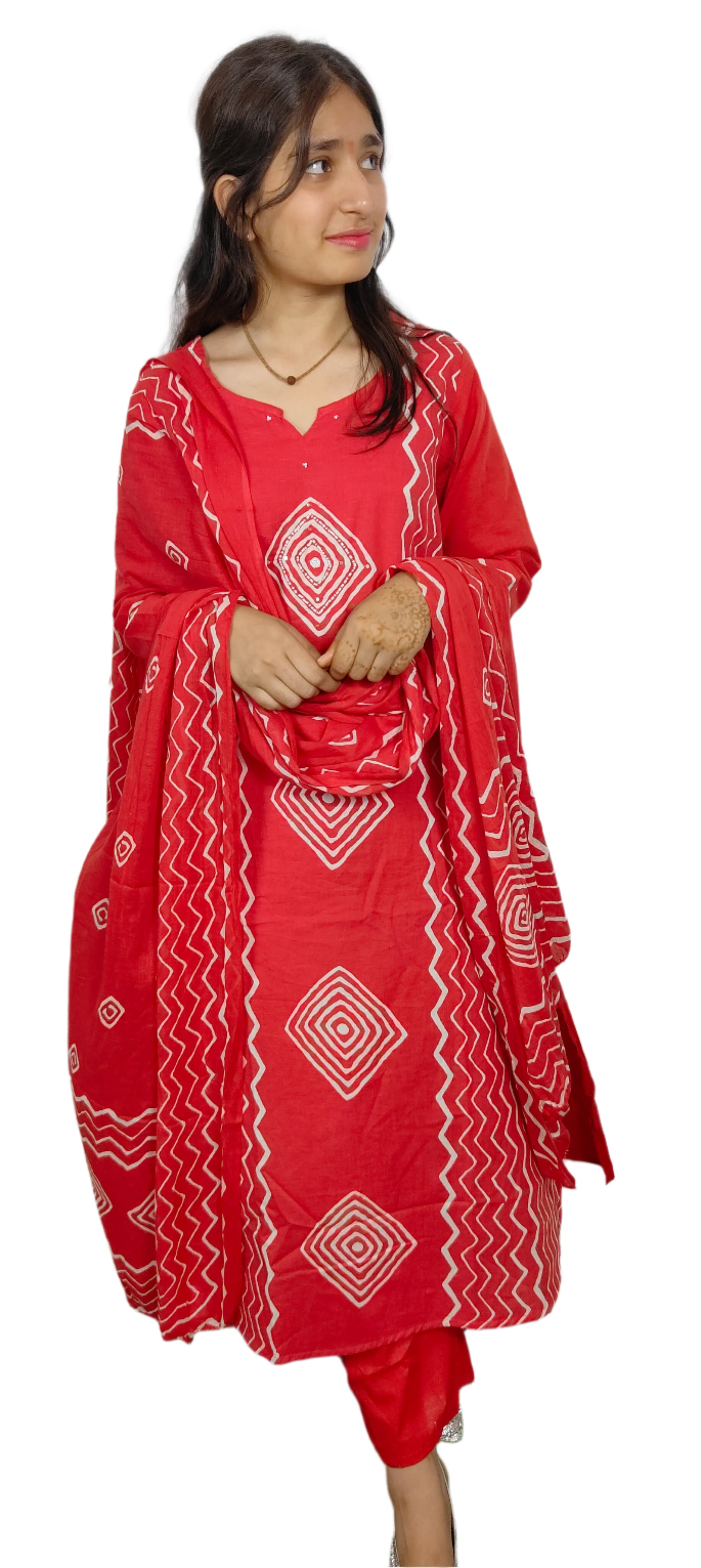 Red Bandhani 3 piece Kurta Set (Z087)