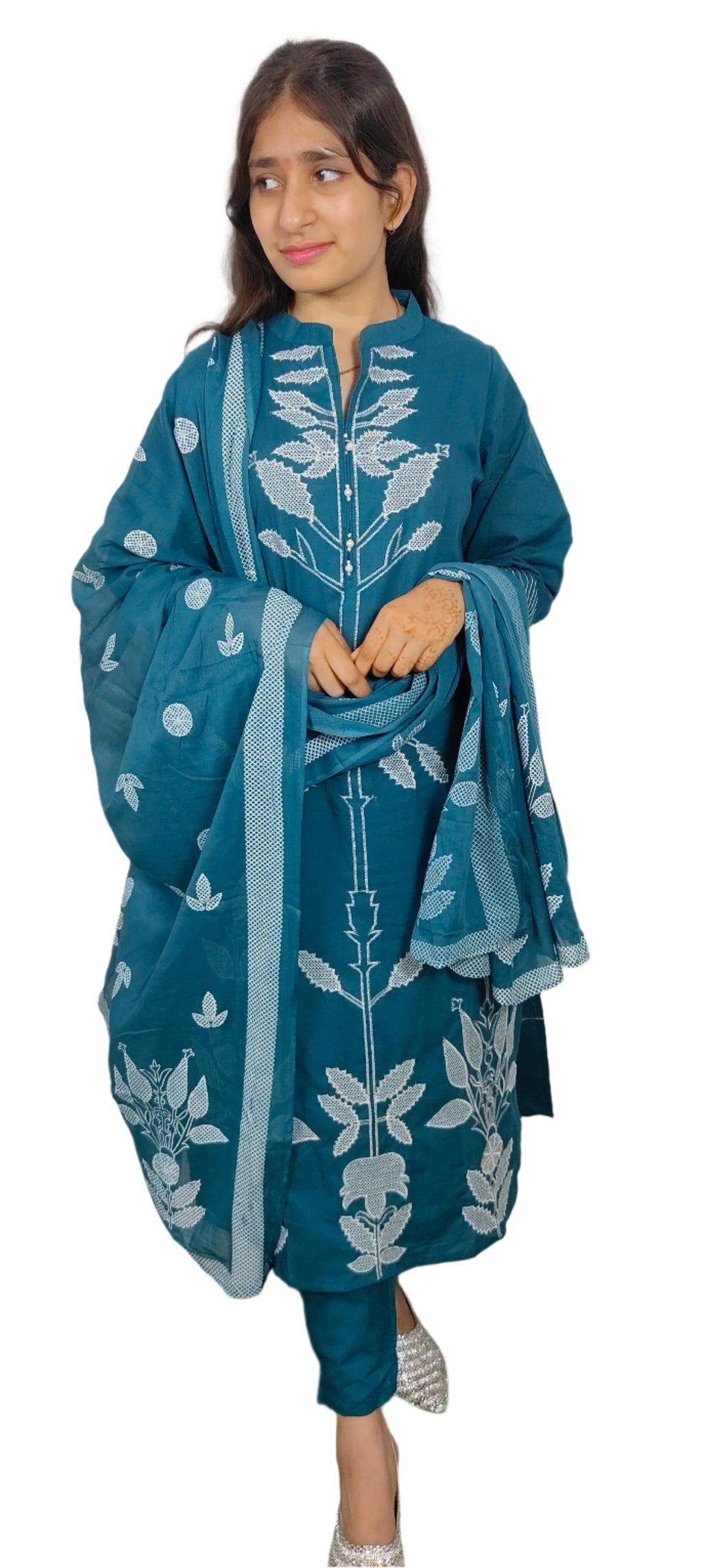 Teal Blue 3 piece  Kurta Set (Z089)