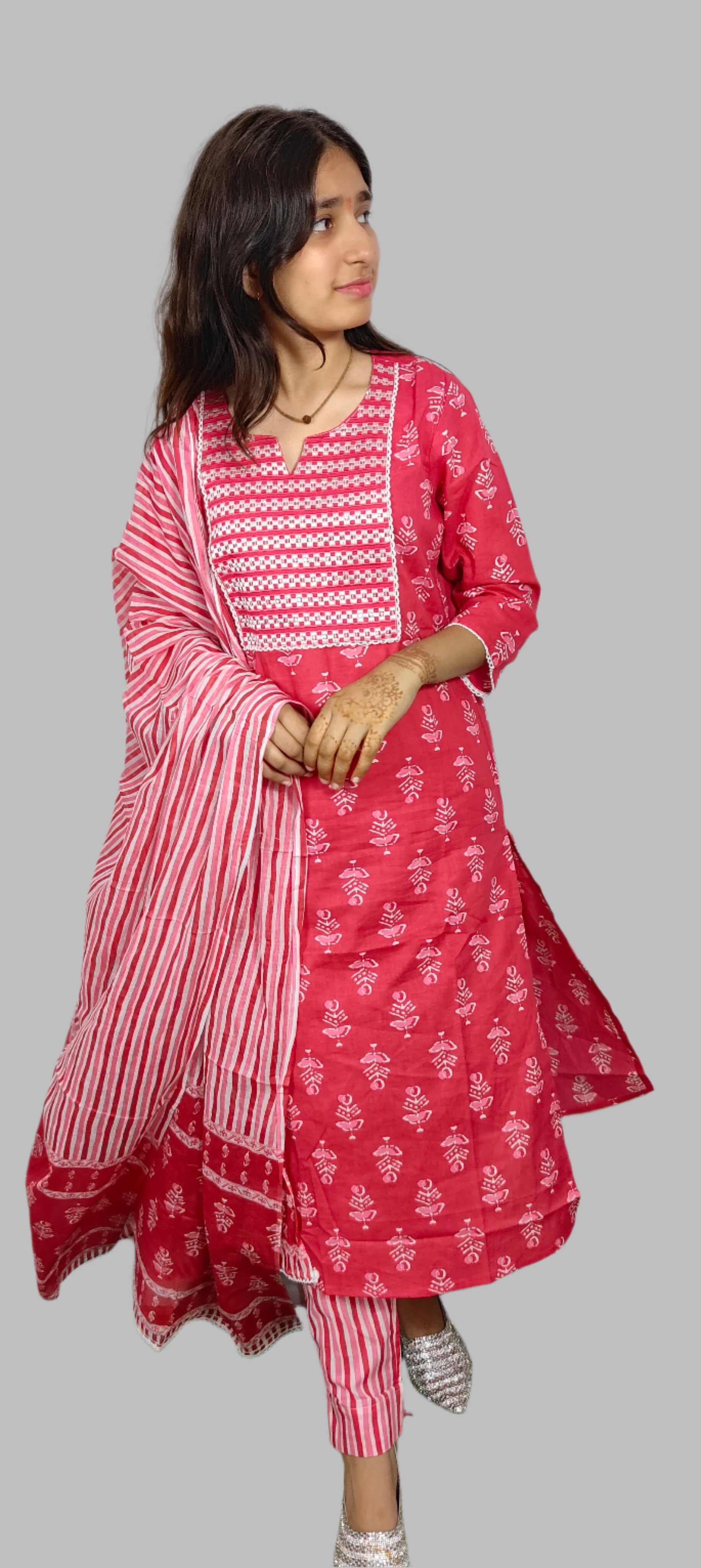 Pink Handblock 3 Pice Kurta Set (Z090)