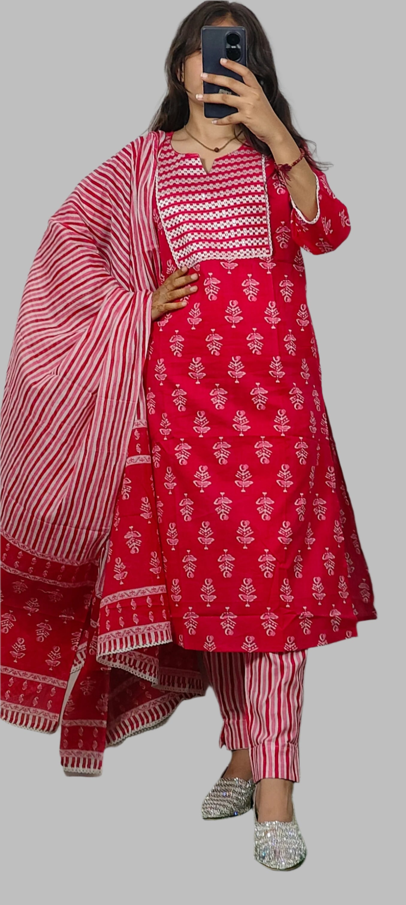 Pink Handblock 3 Pice Kurta Set (Z090)