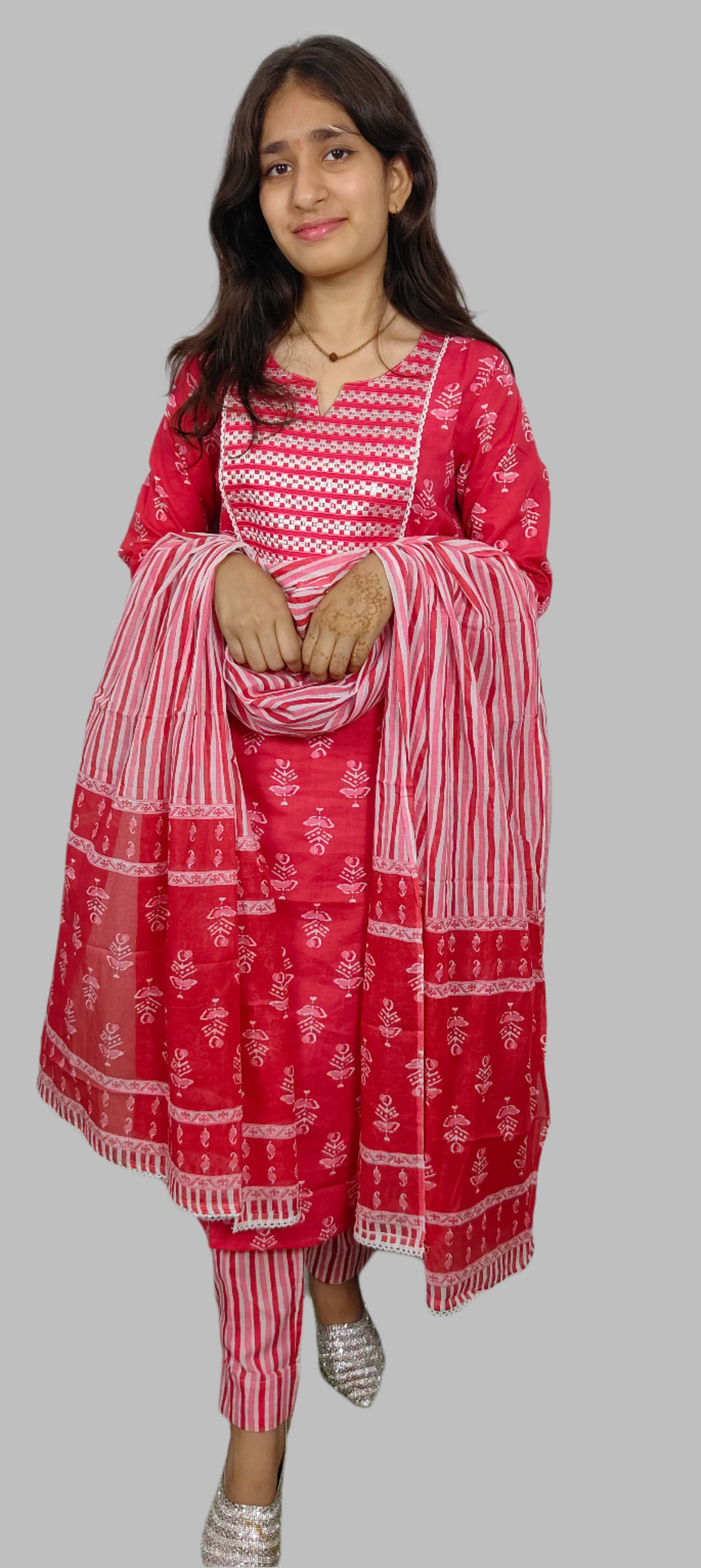 Pink Handblock 3 Pice Kurta Set (Z090)