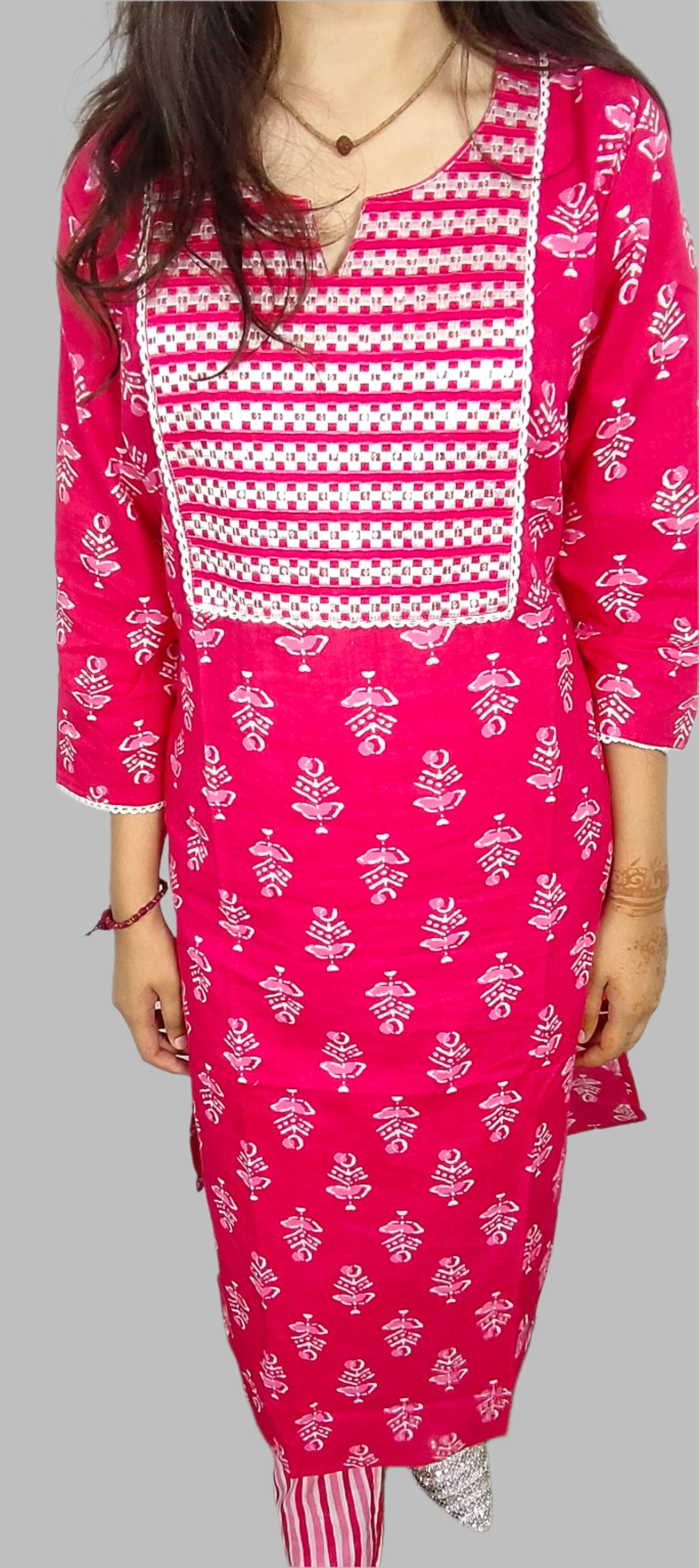Pink Handblock 3 Pice Kurta Set (Z090)