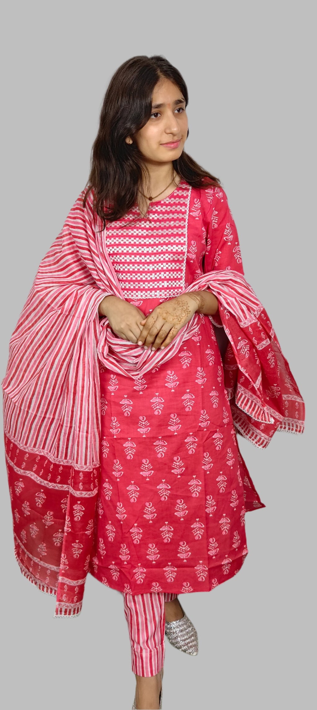 Pink Handblock 3 Pice Kurta Set (Z090)