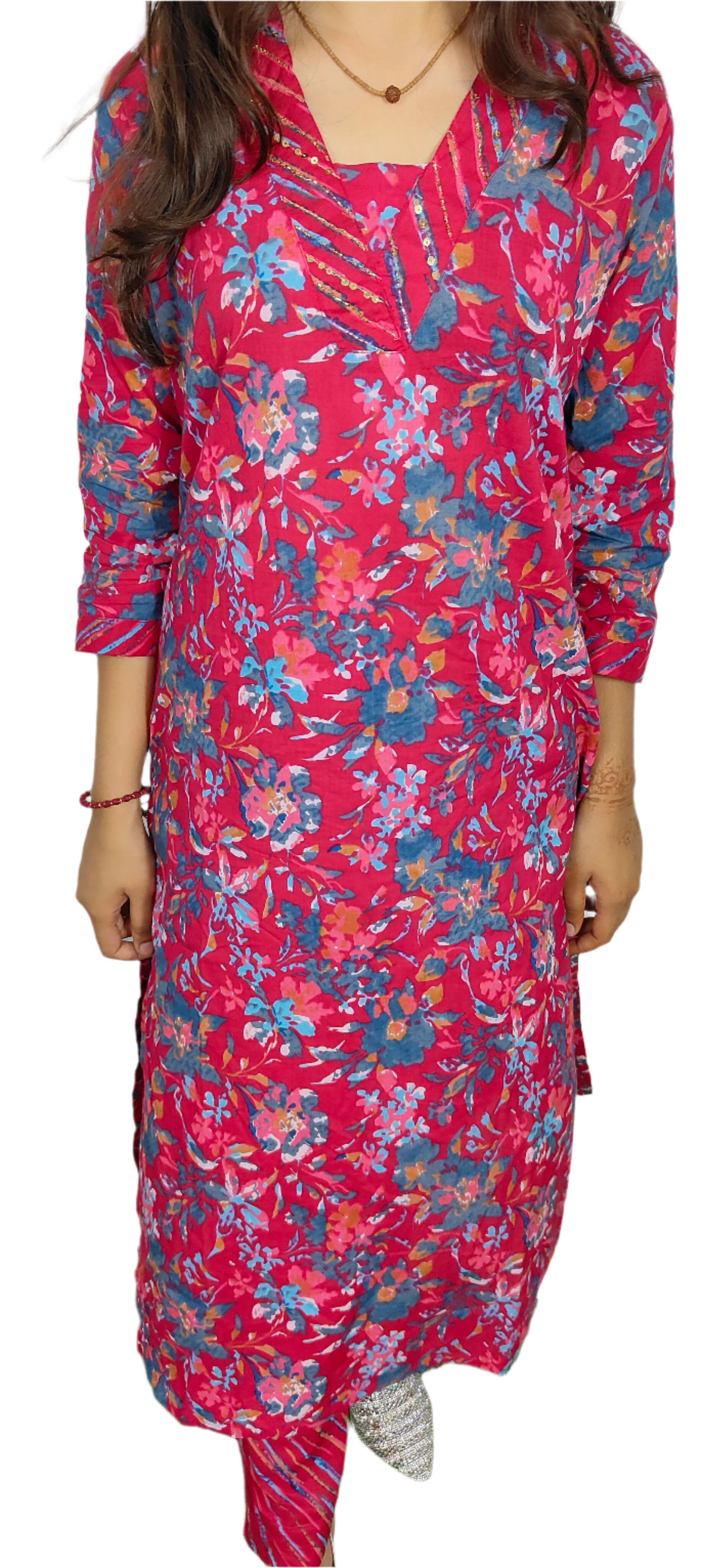 Red Floral Printed 3 piece Kurta Set (Z091)