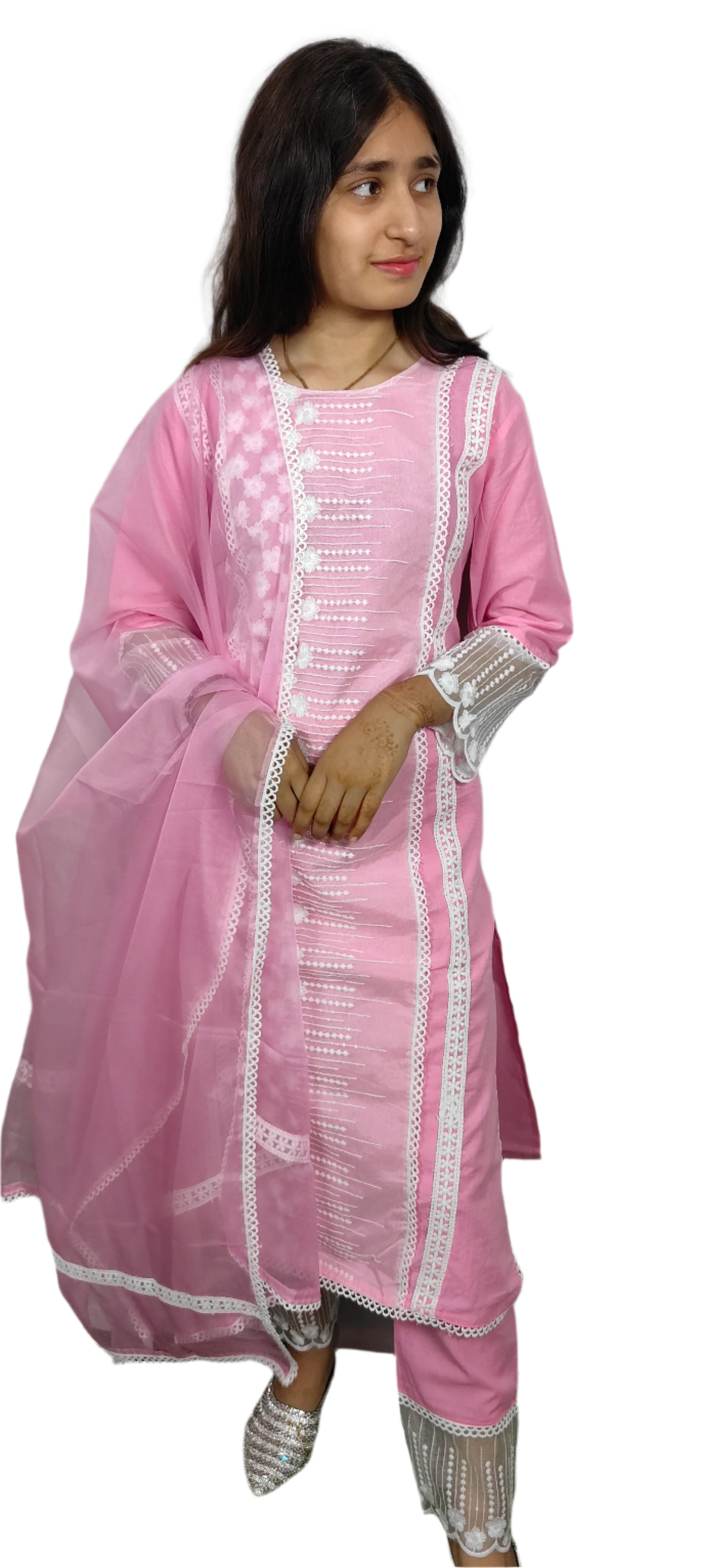 Pink Embroidered 3 piece Kurta Set (Z095)