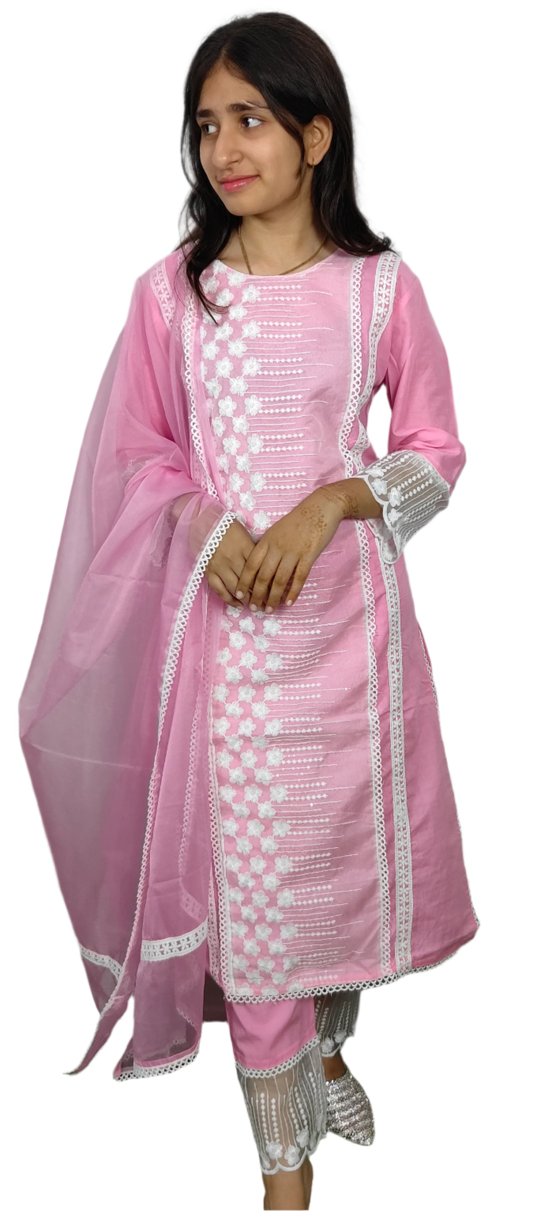Pink Embroidered 3 piece Kurta Set (Z095)